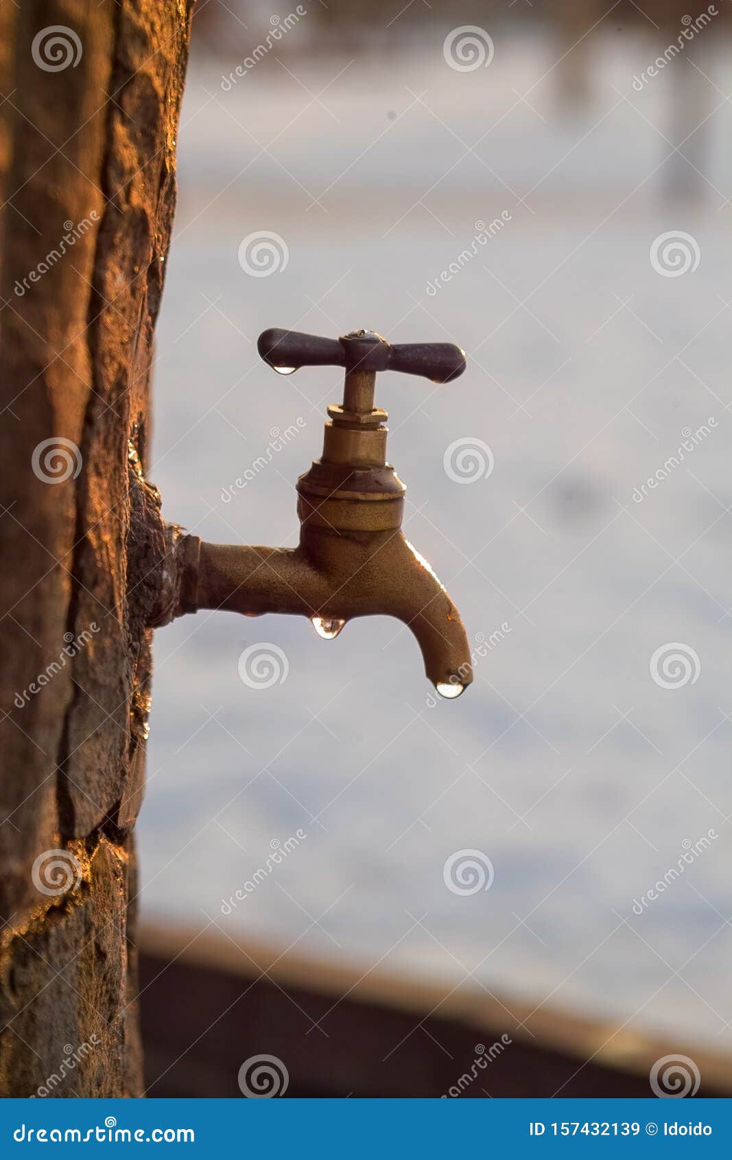 Faucet Dripping Water in Snowy Weather Stock Image Image of house