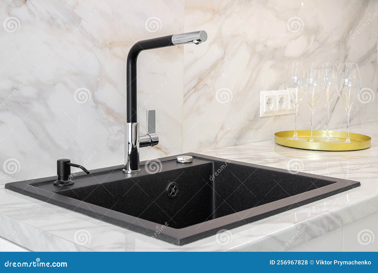 Faucet and Granite Sink in the Kitchen Stock Photo Image of hygiene