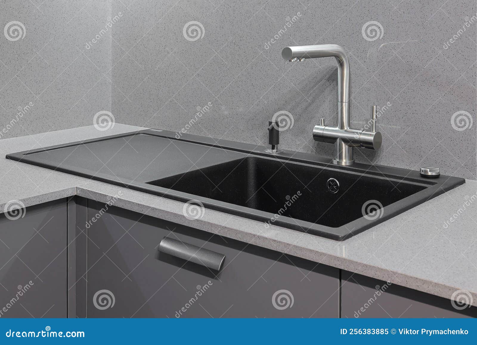 Faucet and Granite Sink in the Kitchen Stock Image Image of design