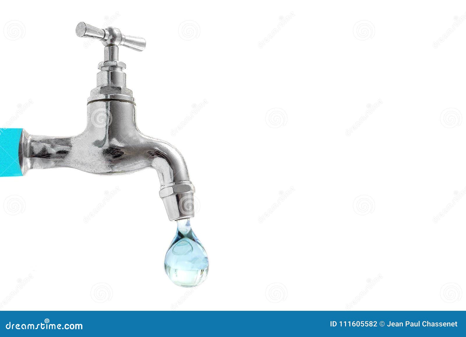 the faucet and last drop of water. concept of the importance of water. space for text on the right space.