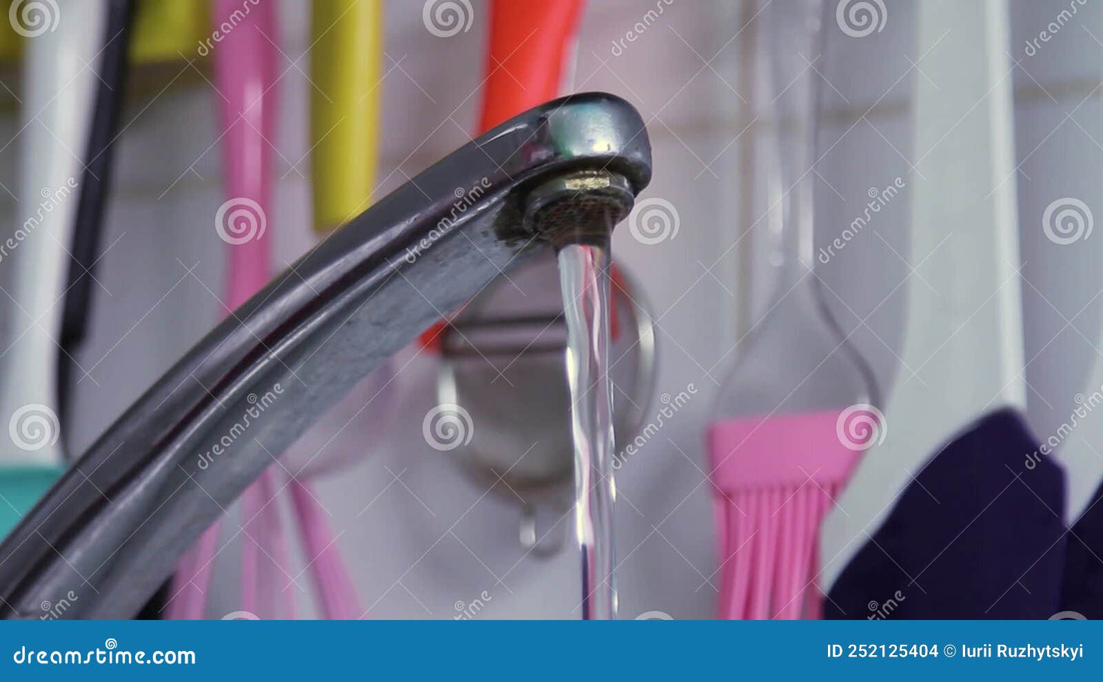 Tap Water Flowing into the Sink in the Kitchen Stock Footage Video of