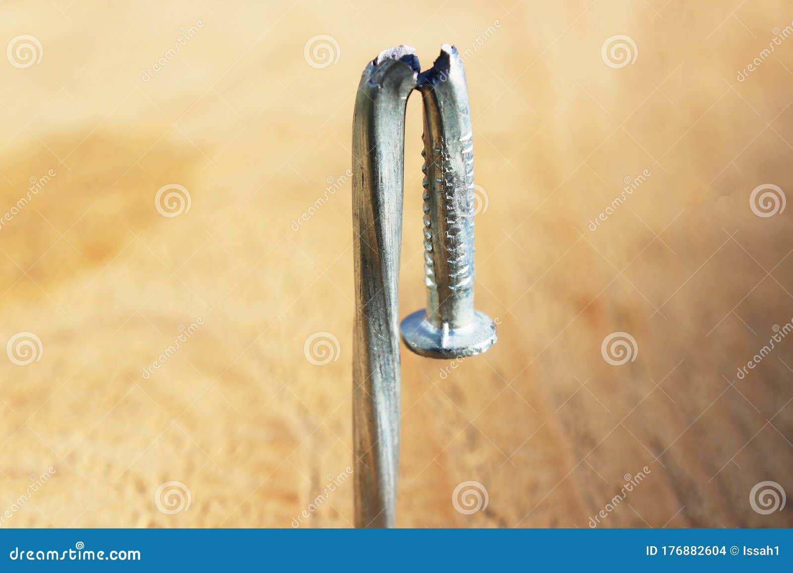 Faulty New Metal Nail Macro. Bent Damaged Product Stock Photo - Image ...