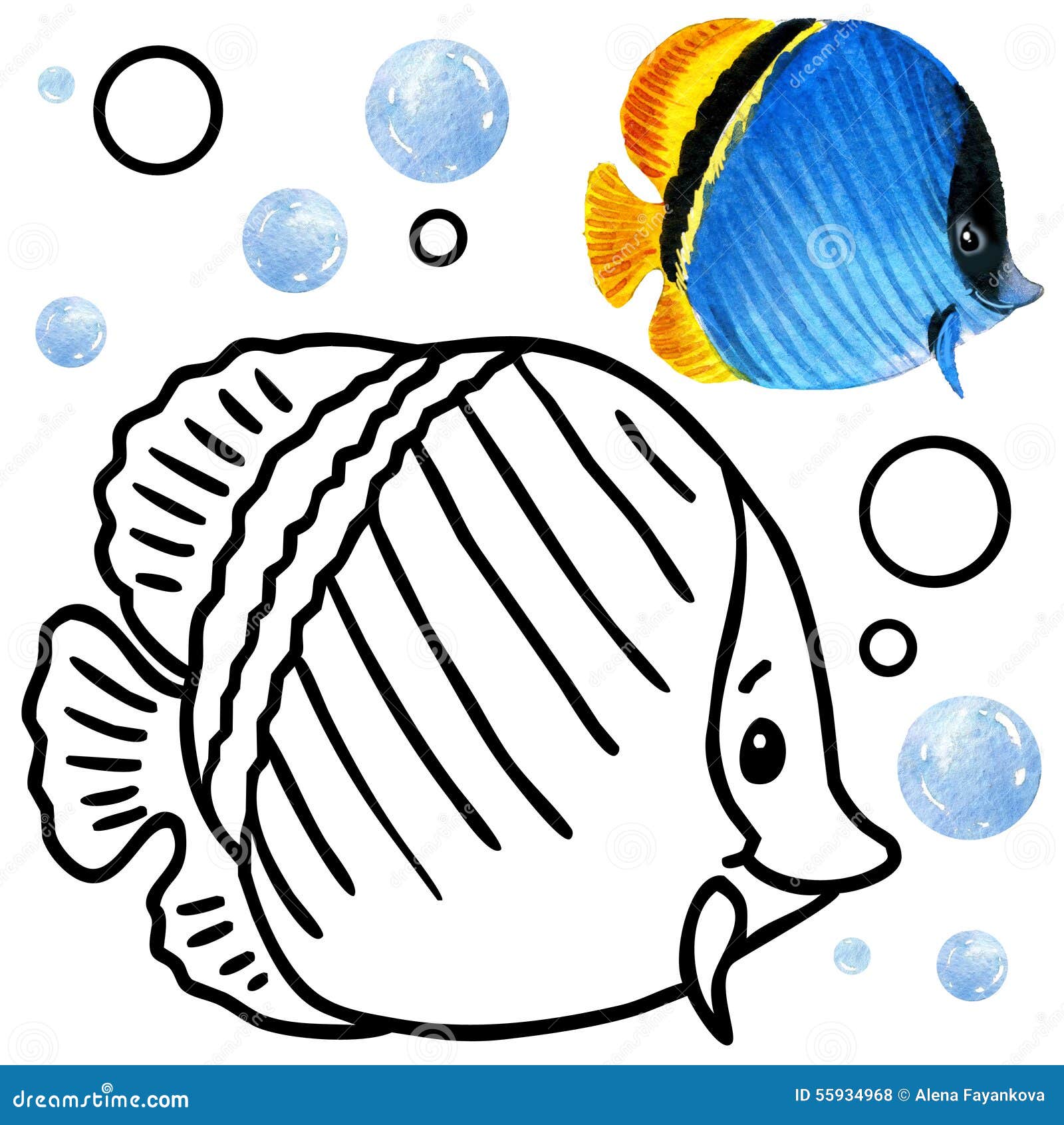 Fauna della barriera corallina del libro da colorare Illustrazione del pesce del fumetto per spettacolo del