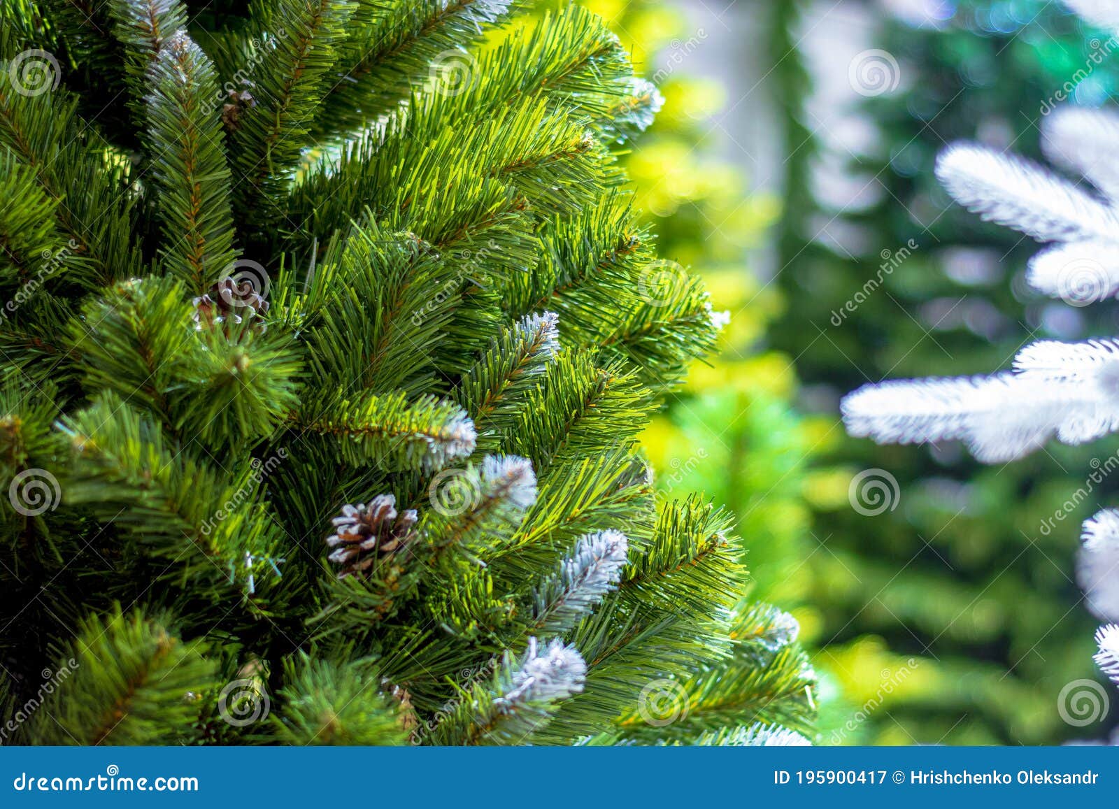 Faux Christmas Tree. Green Fluffy Christmas Tree Branches Stock Image