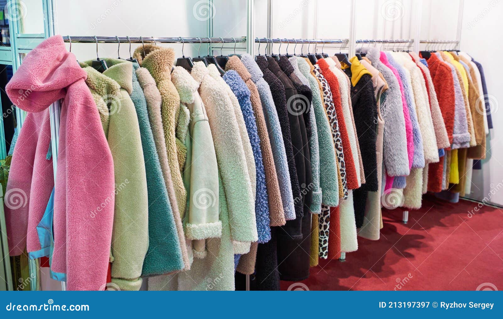 Faux fur clothing in store stock image. Image of cloth 213197397