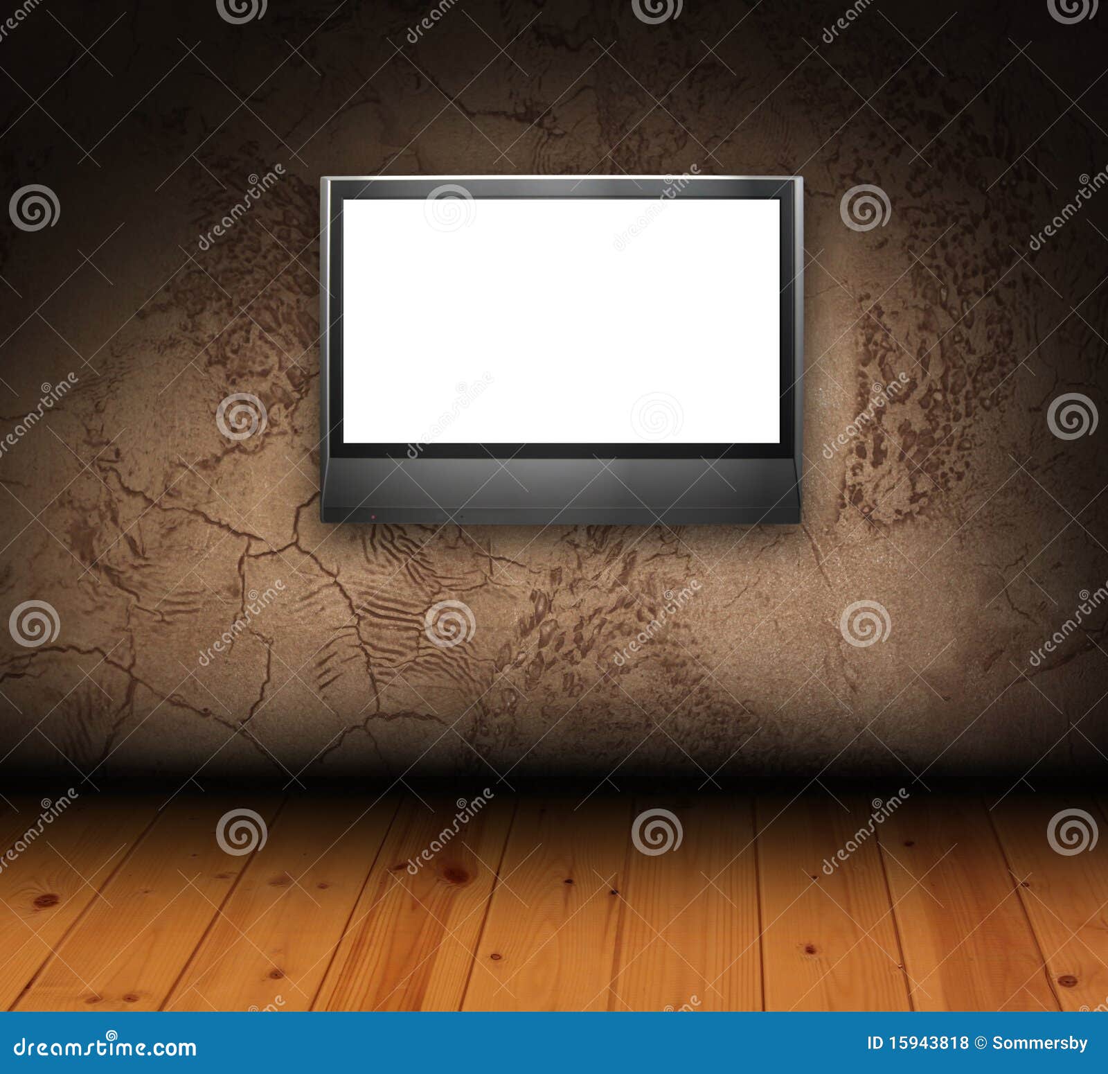 Faux Painted Stucco Wall with LCD Tv Stock Illustration Illustration
