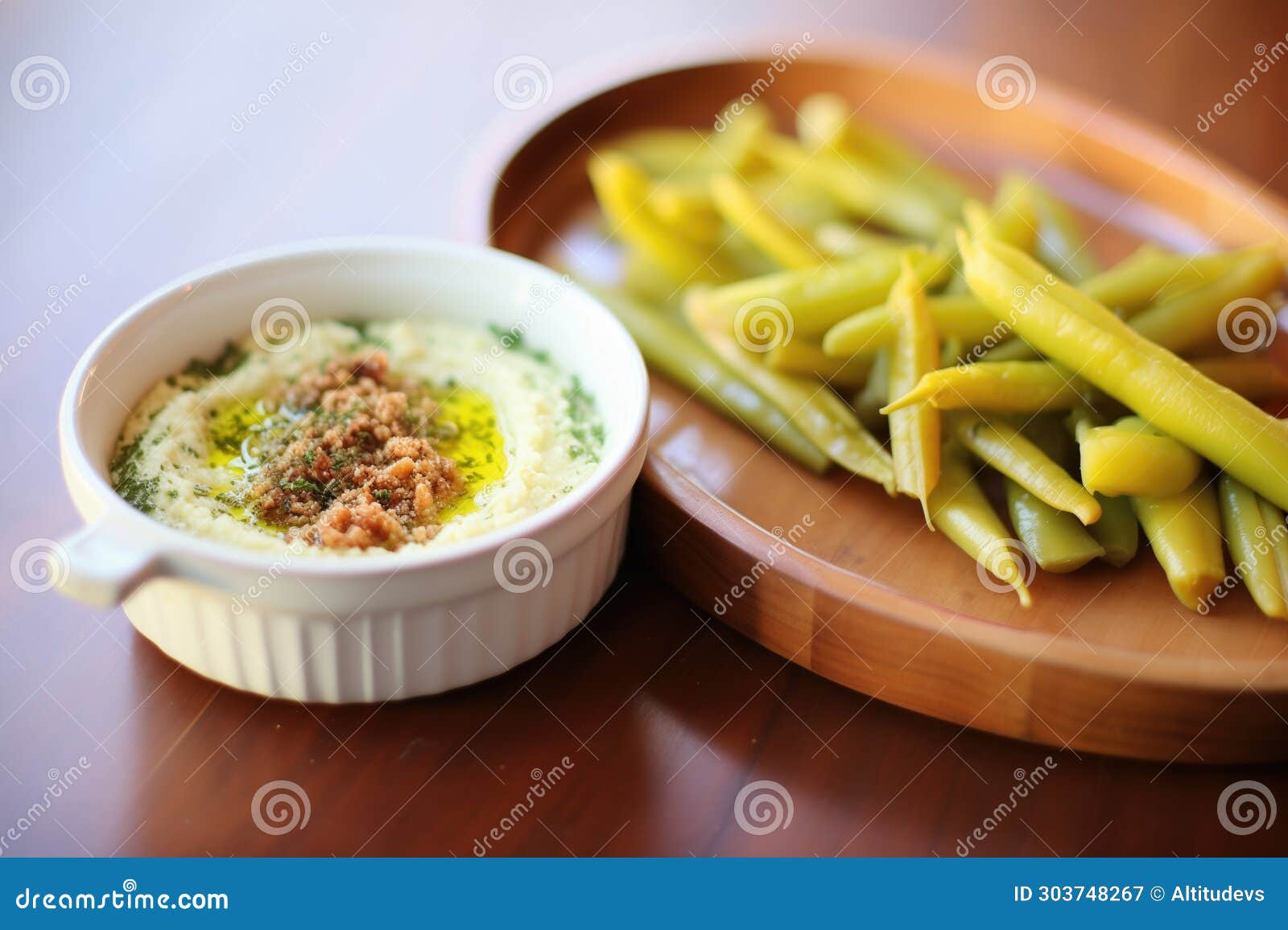 Fava Bean Dip with Garlic Cloves on a Side Stock Image Image of