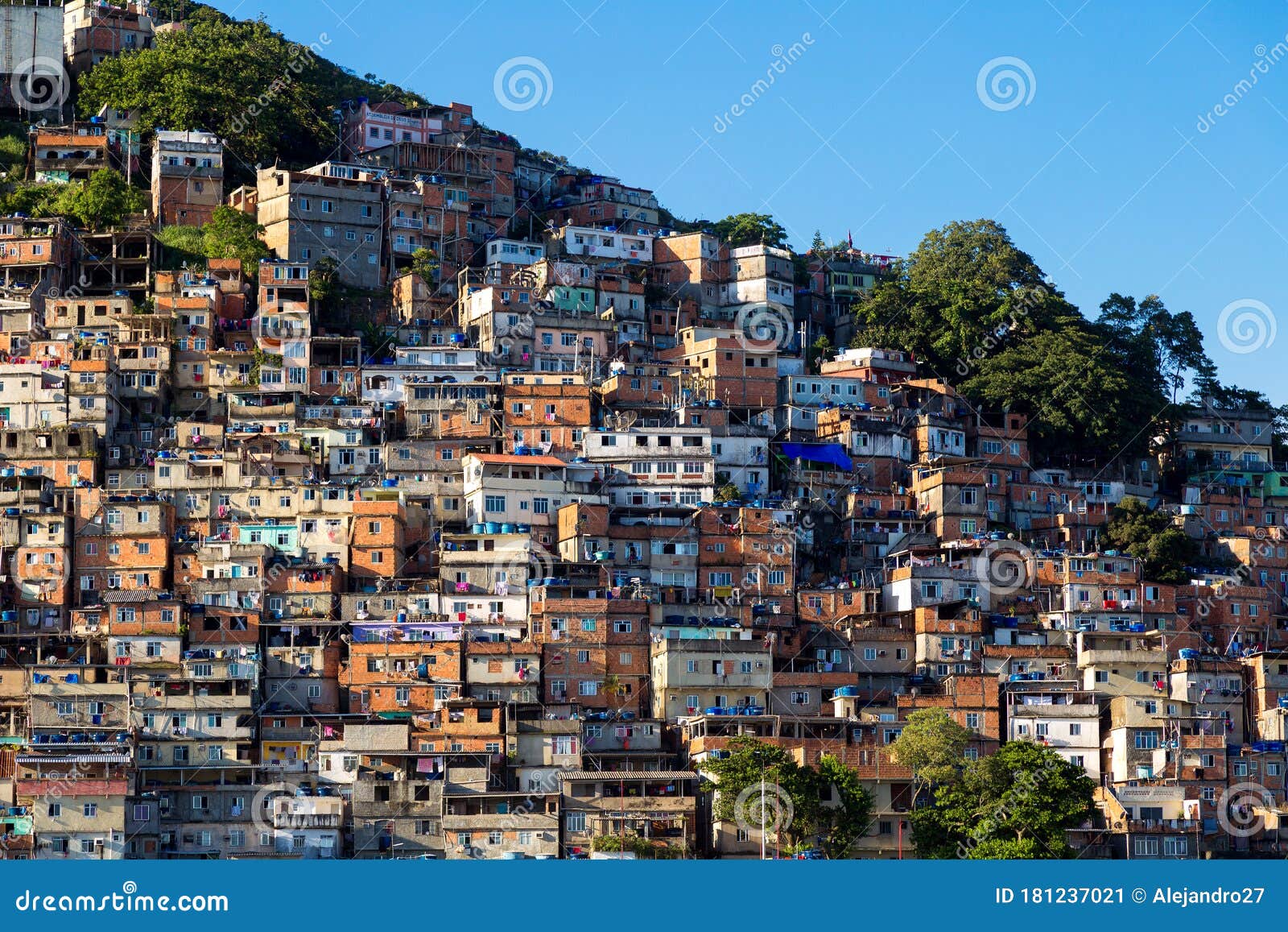 favela of rio de janeiro, brazil. colorful houses in a hill. zona sul of rio.