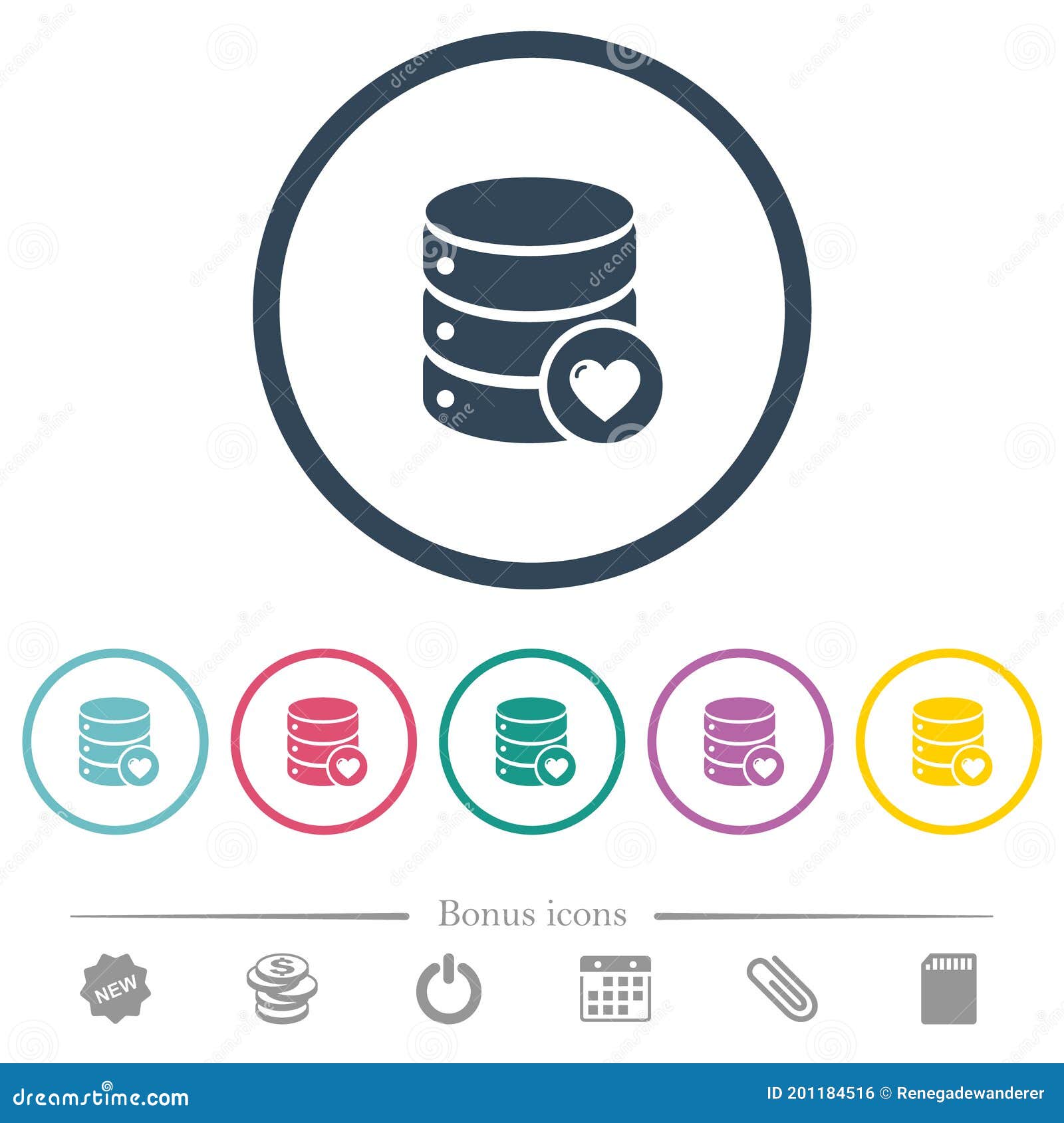 favorite database flat color icons in round outlines
