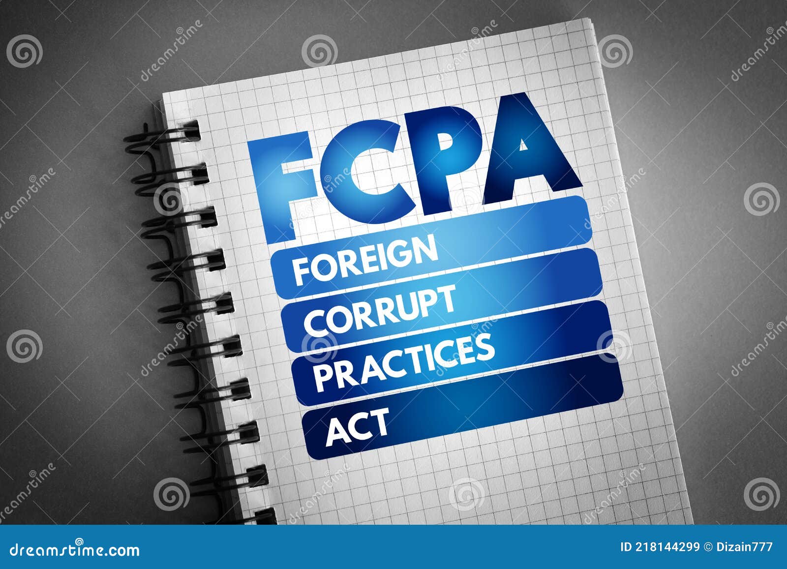 Fcpa foreign corrupt practices act acronym on notepad business