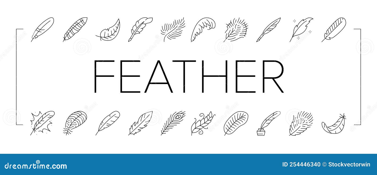 feather bird soft quil fluffy icons set 