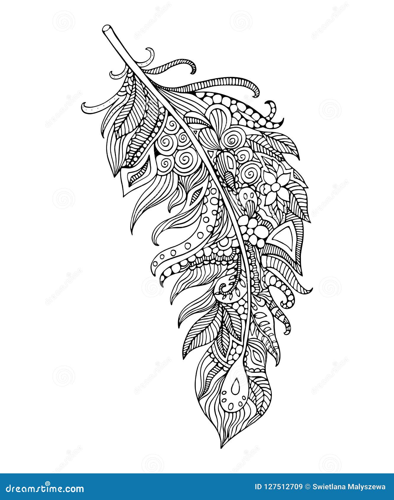 Feather Coloring Page. Hand-drawing Feather Stock Illustration