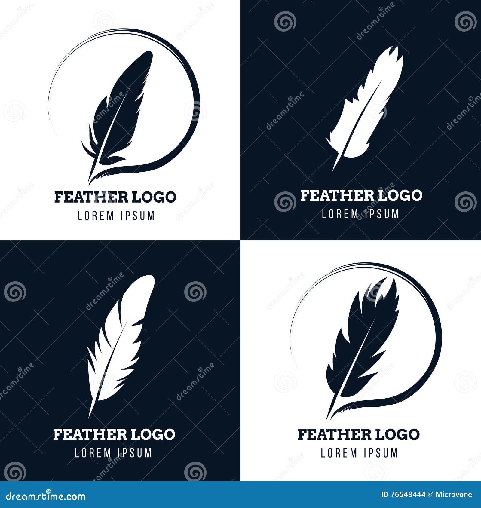 feather, elegant pen, law firm, lawyer, writer literary  logos set