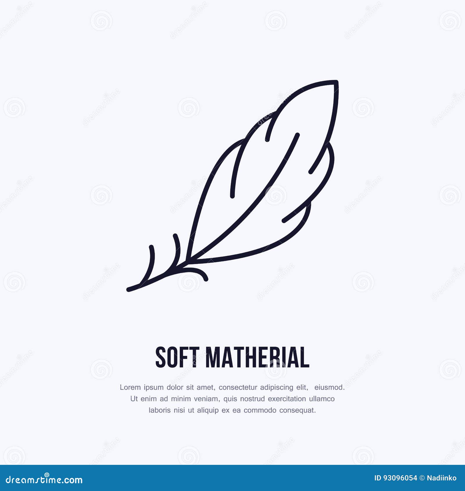 feather flat line icon.  sign for soft, lightweight matherial property