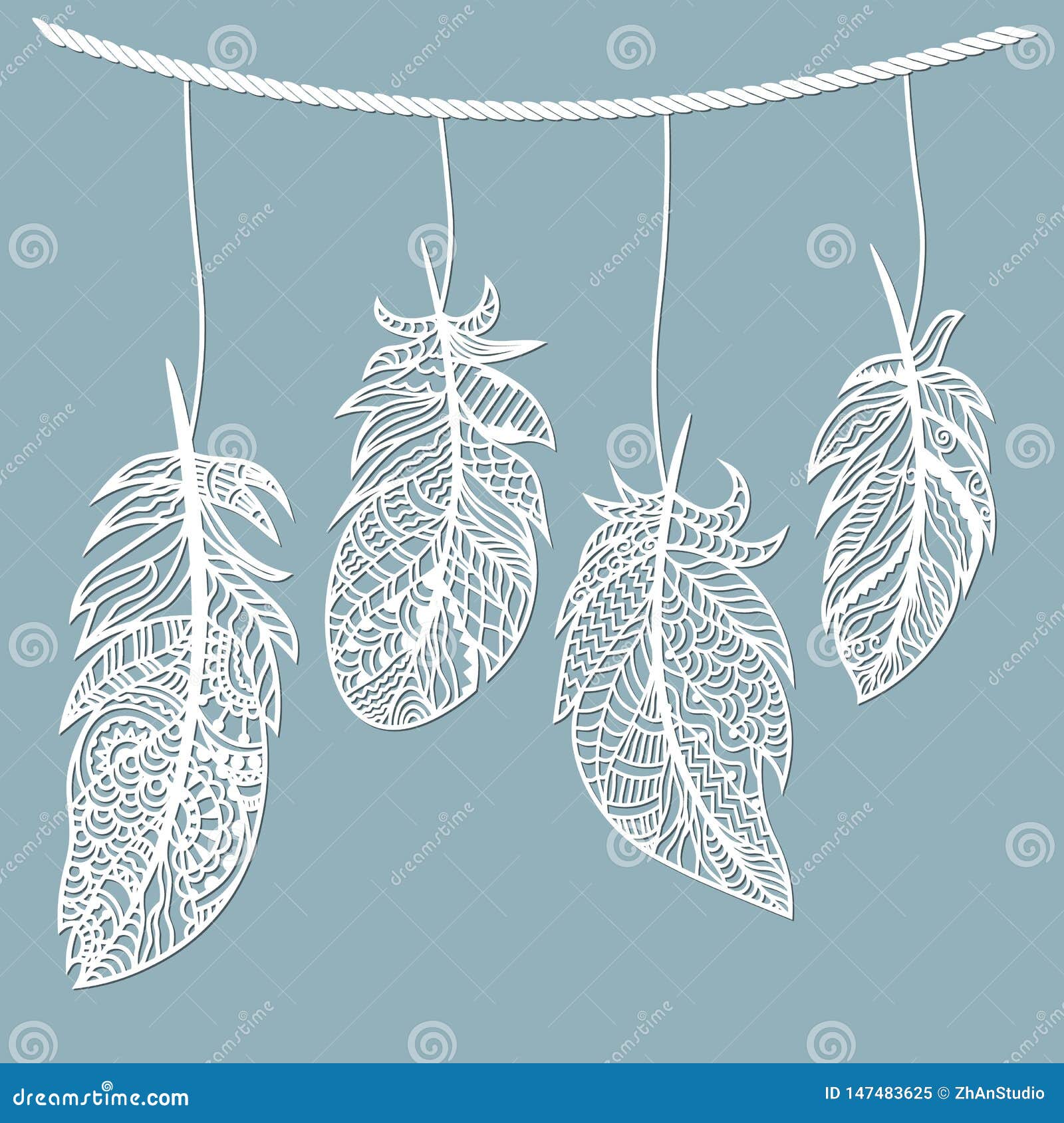 Feather. Laser Cut. Feathers On A String. Template For Laser Cutting
