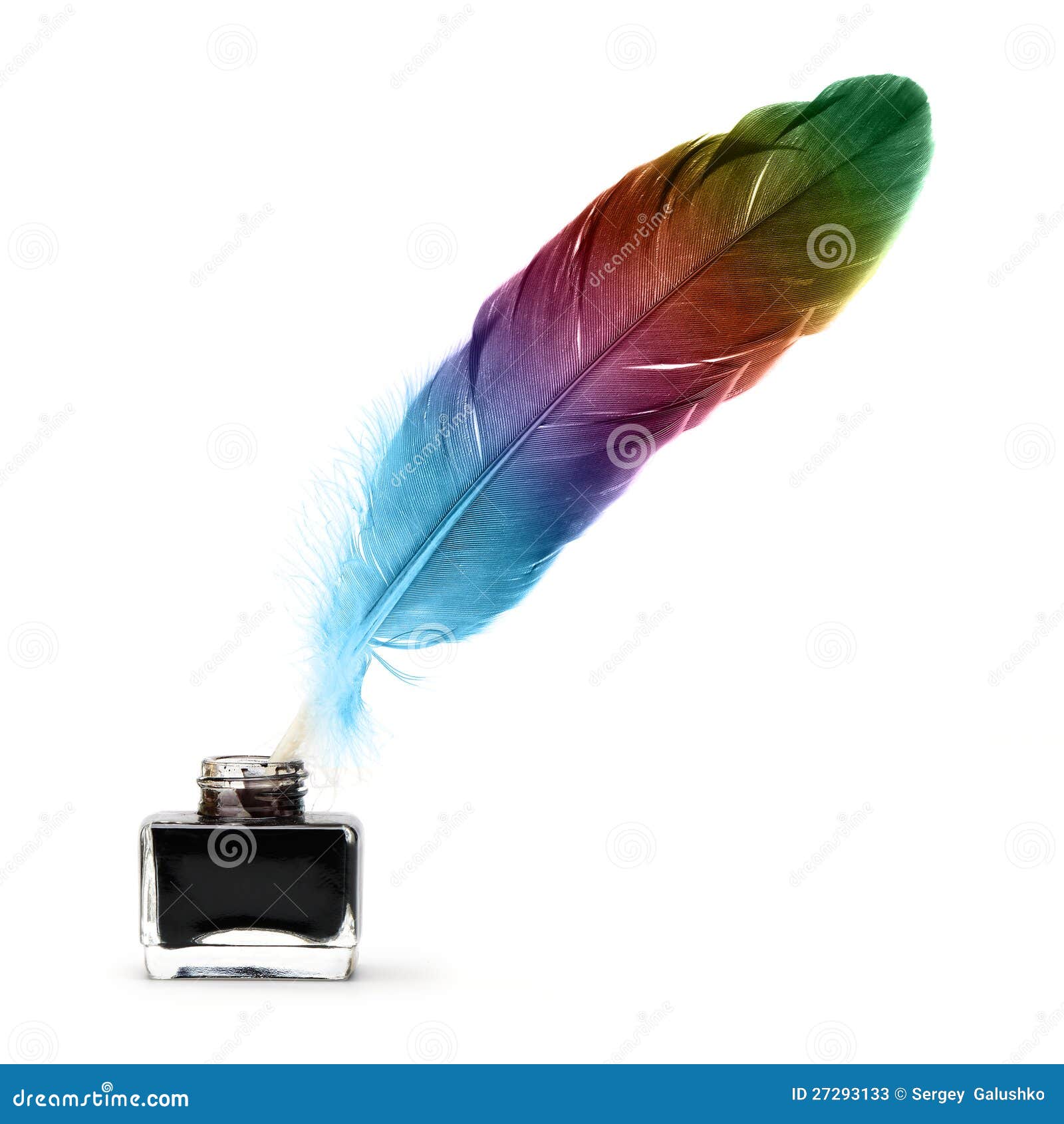 Feather Pen Abstract Colors in the Ink Pot Stock Image Image of blot