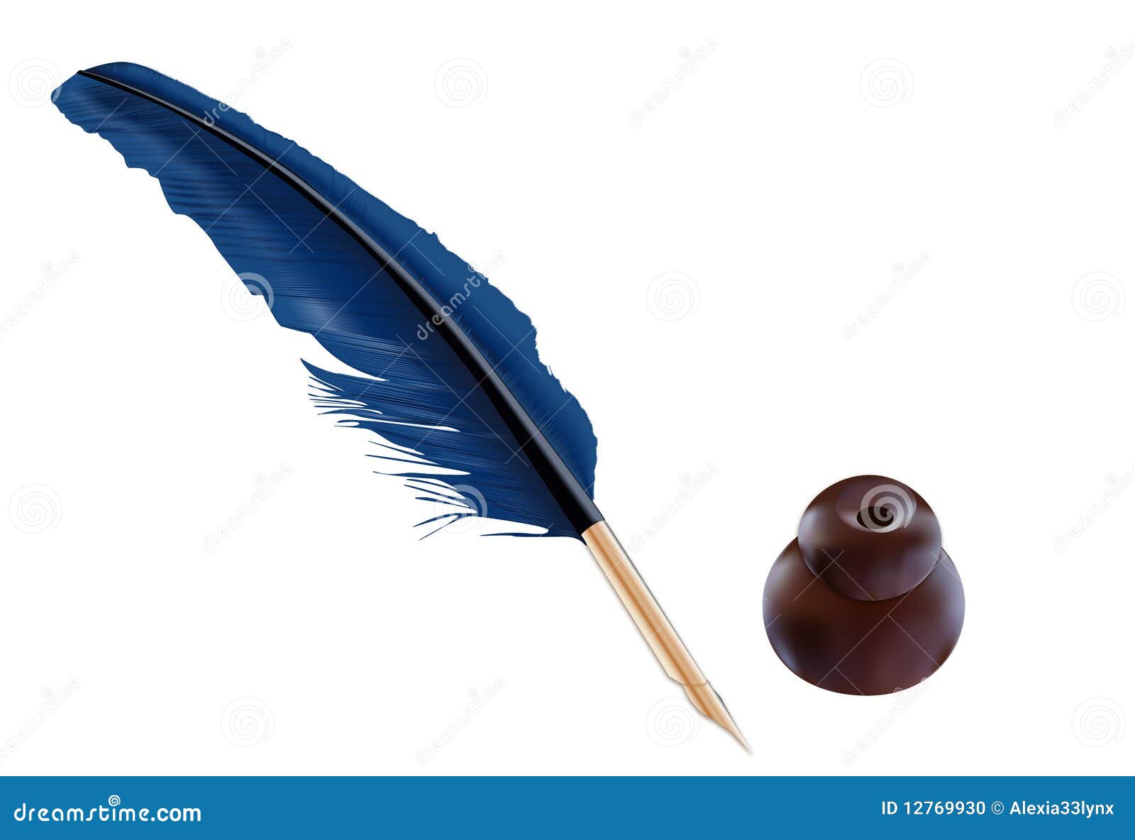 Feather quill and inkwell stock illustration. Illustration of quill 12769930