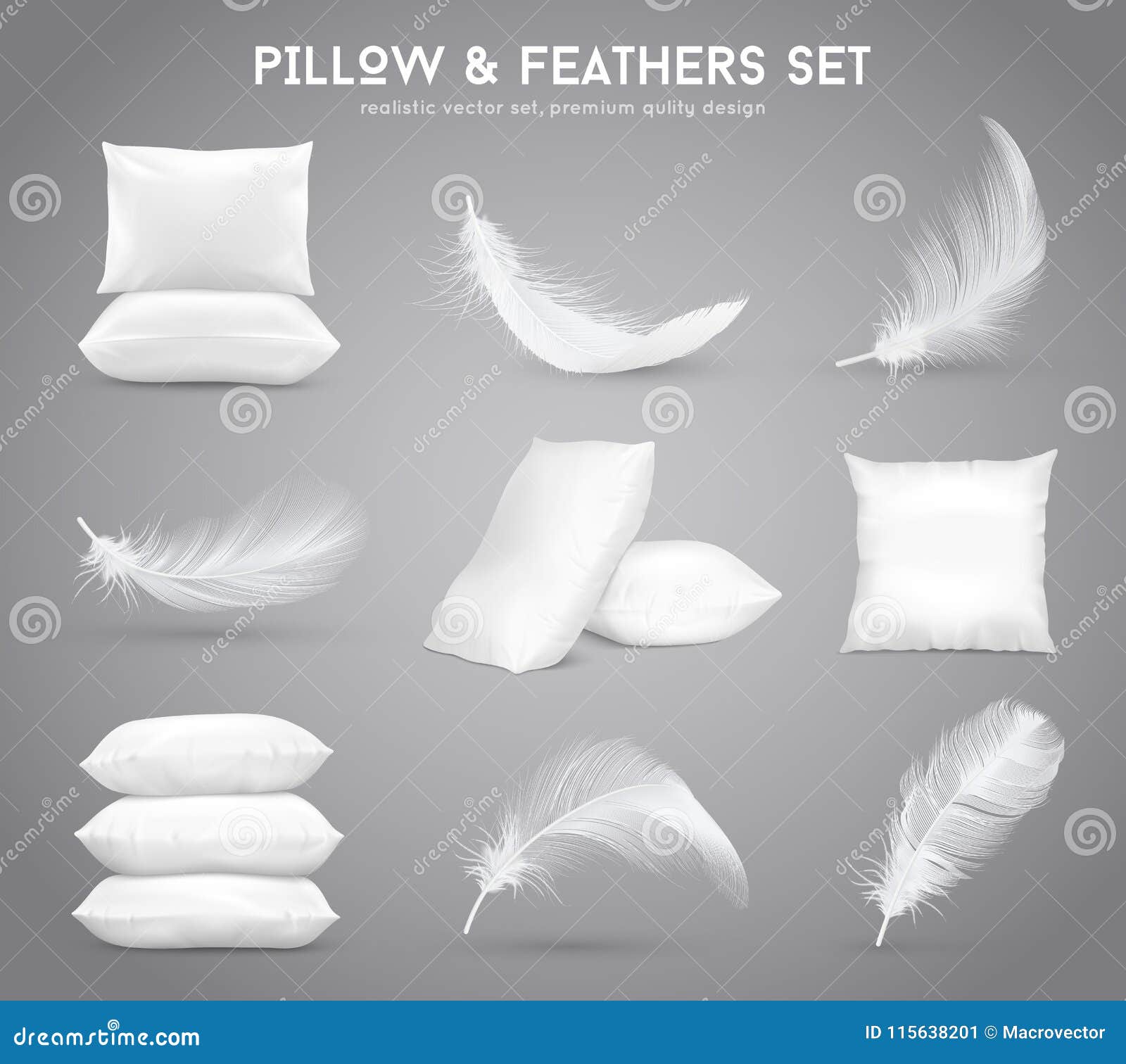 Feathers and Pillows Realistic Set Stock Vector Illustration of