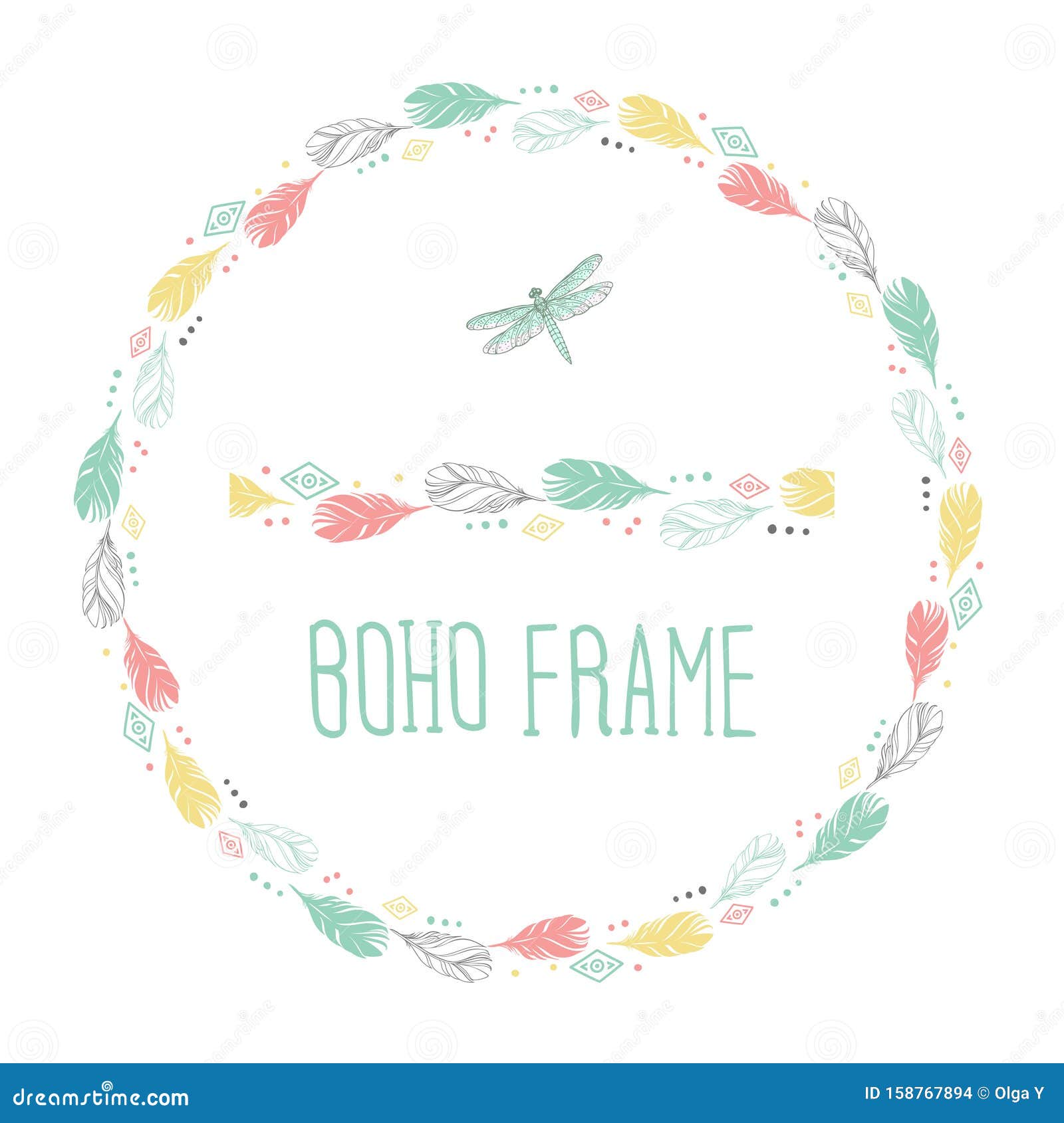 Download Feathers. Vintage Wreath Border In Boho Style. Watercolor ...