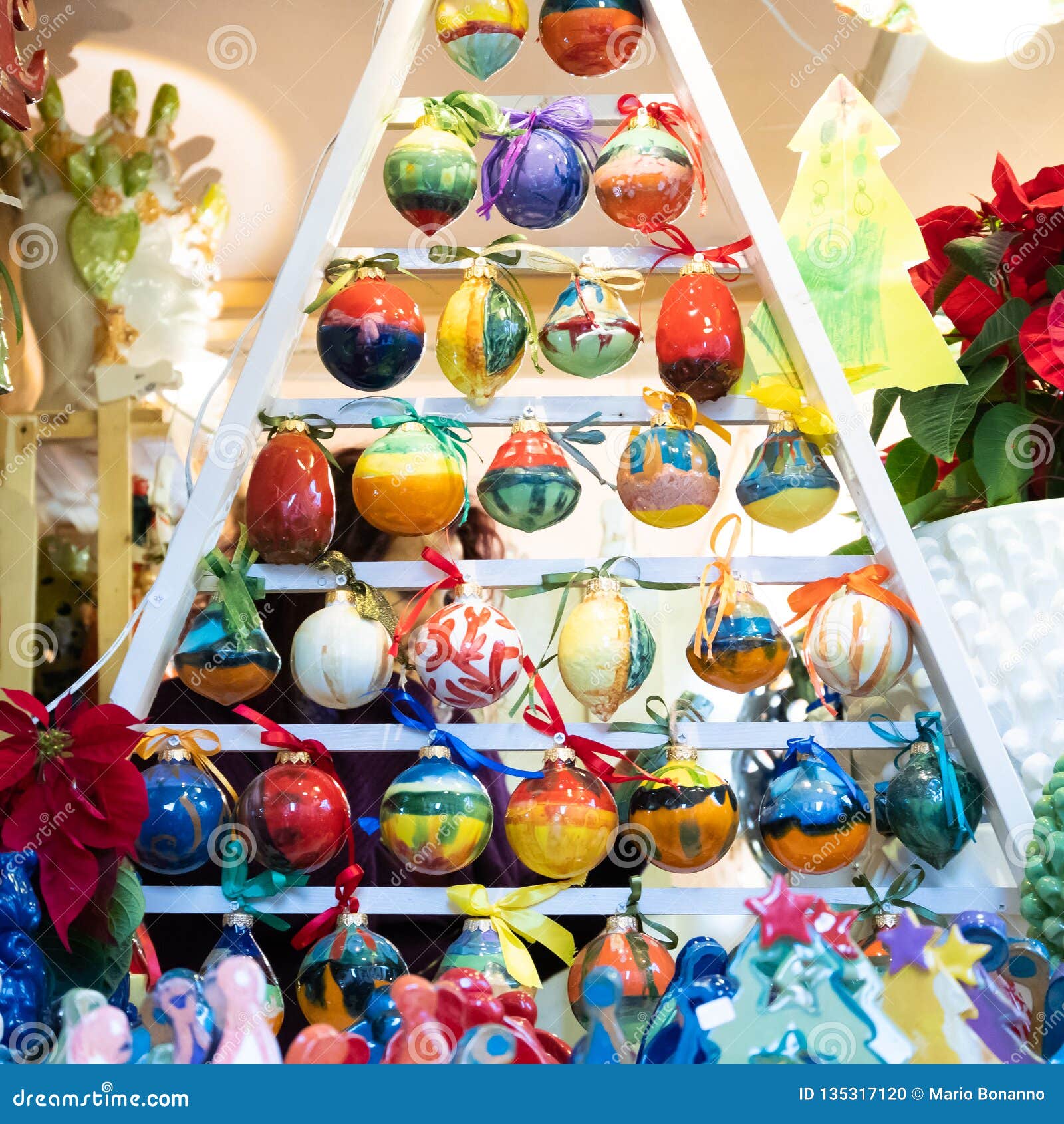 Features Hand Painted Ceramic Christmas Balls Stock Photo Image of