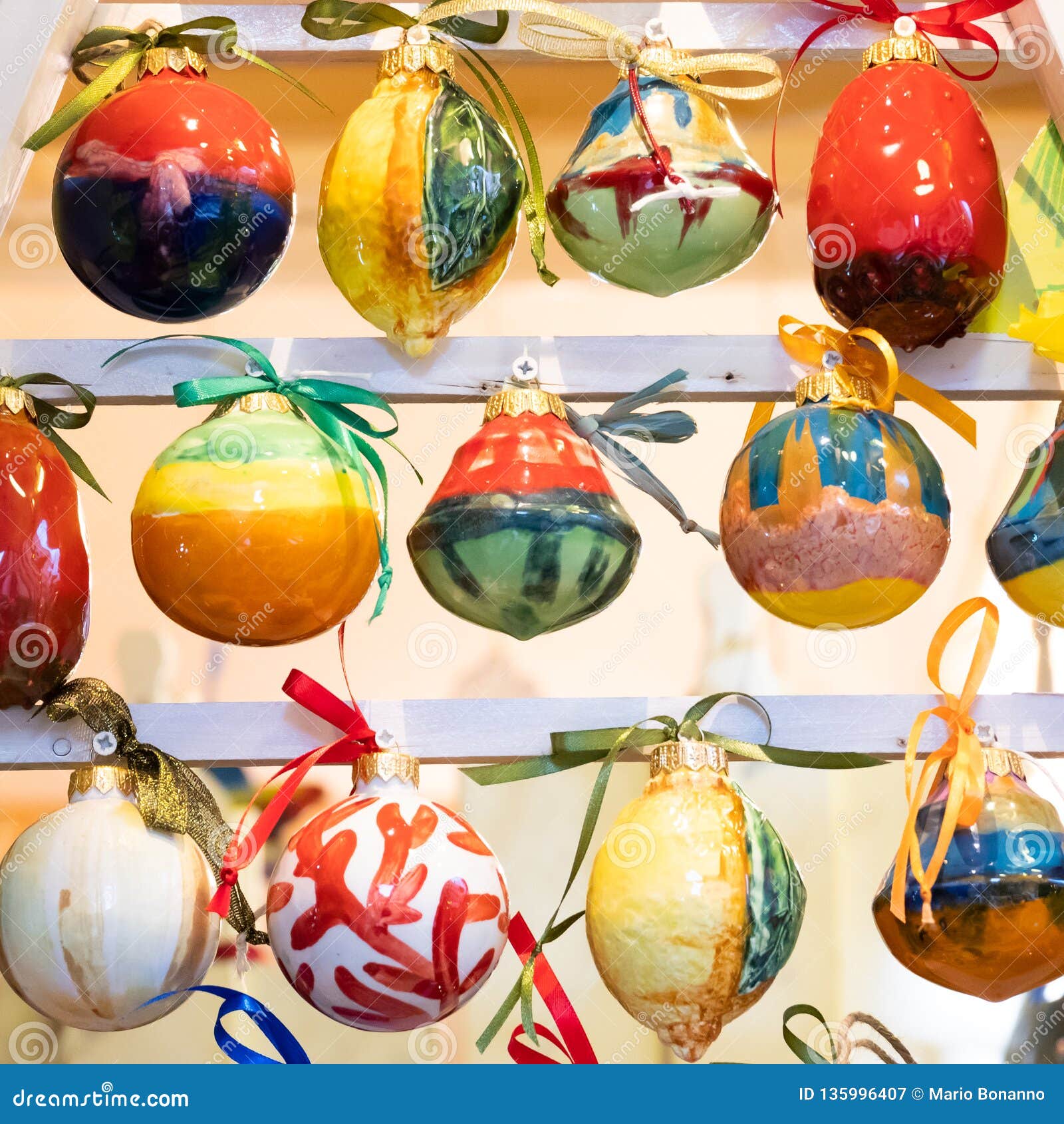 Features Hand Painted Ceramic Christmas Balls Stock Image Image of