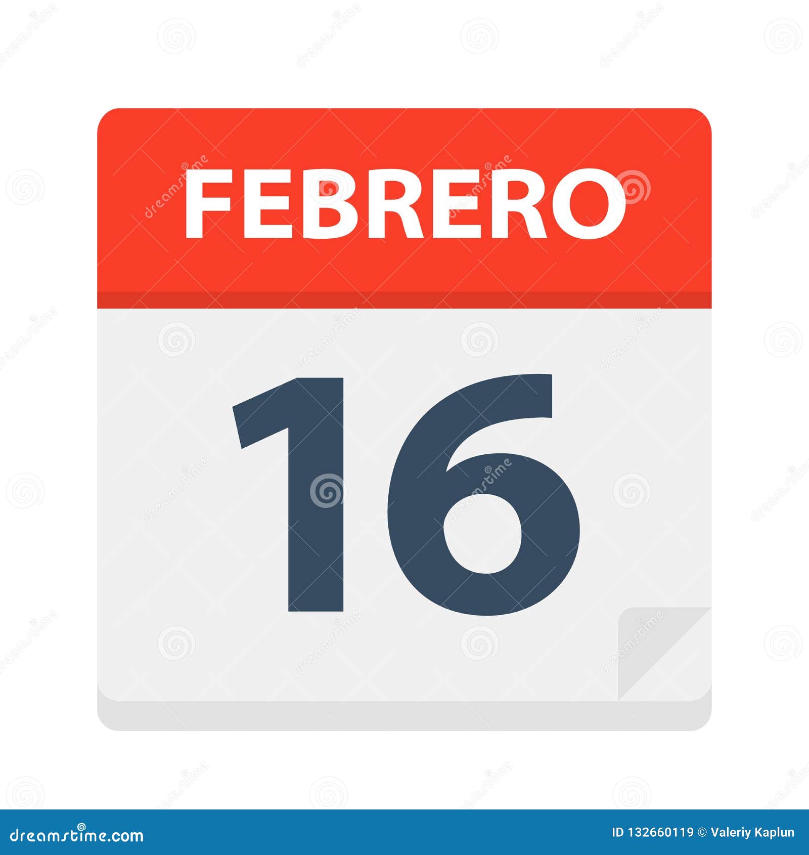 febrero 16 - calendar icon - february 16.   of spanish calendar leaf