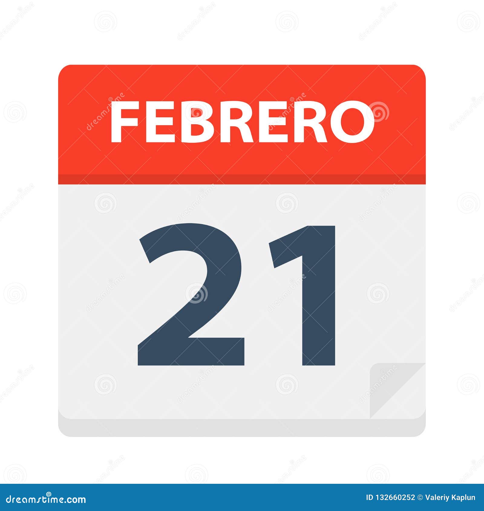 febrero 21 - calendar icon - february 21.   of spanish calendar leaf