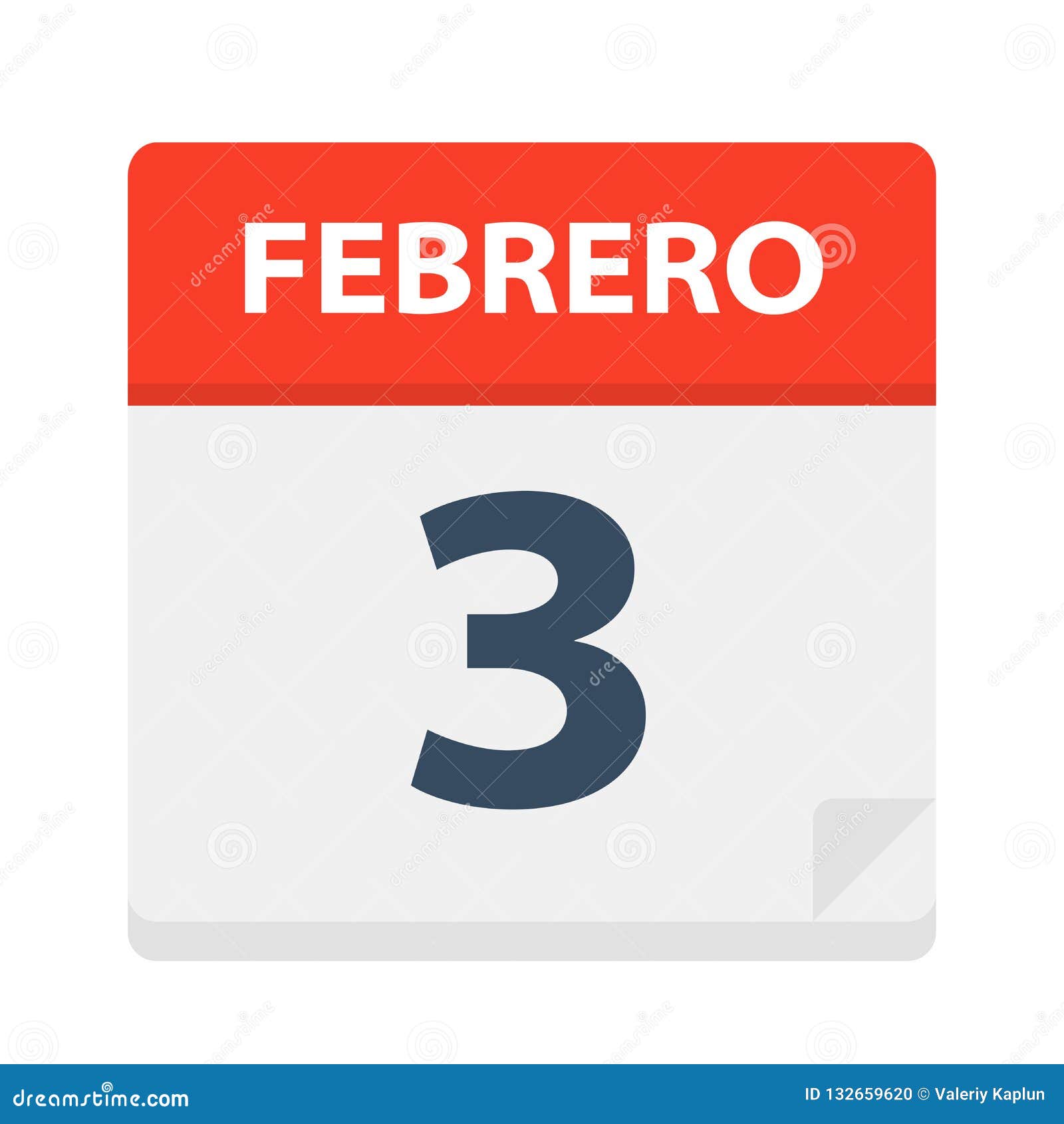 febrero 3 - calendar icon - february 3.   of spanish calendar leaf