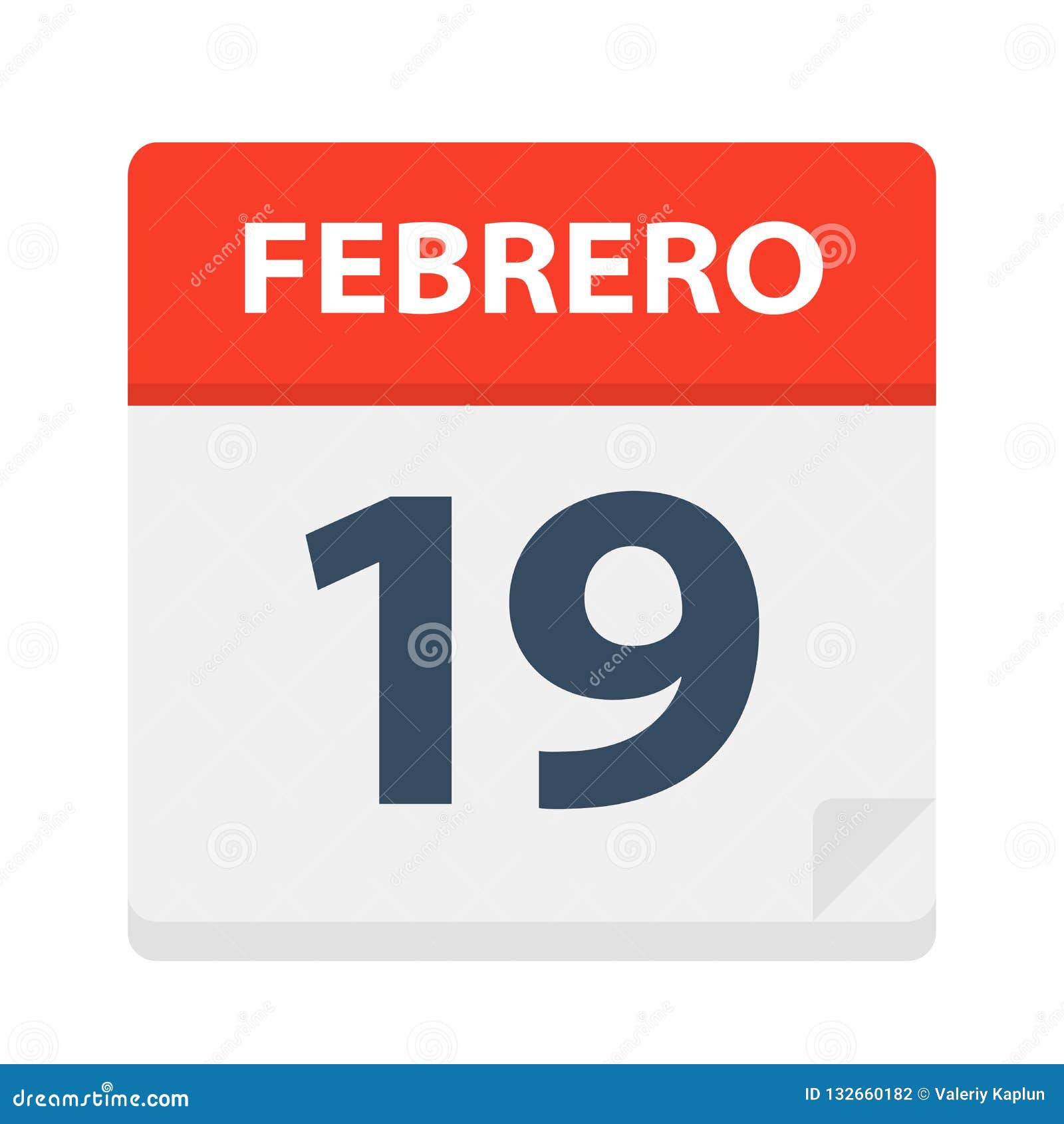 febrero 19 - calendar icon - february 19.   of spanish calendar leaf