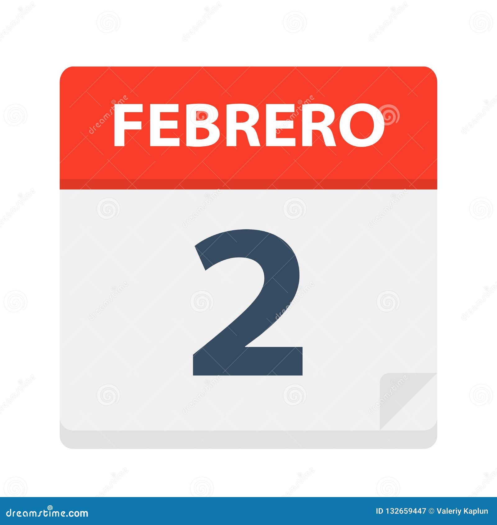 febrero 2 - calendar icon - february 2.   of spanish calendar leaf