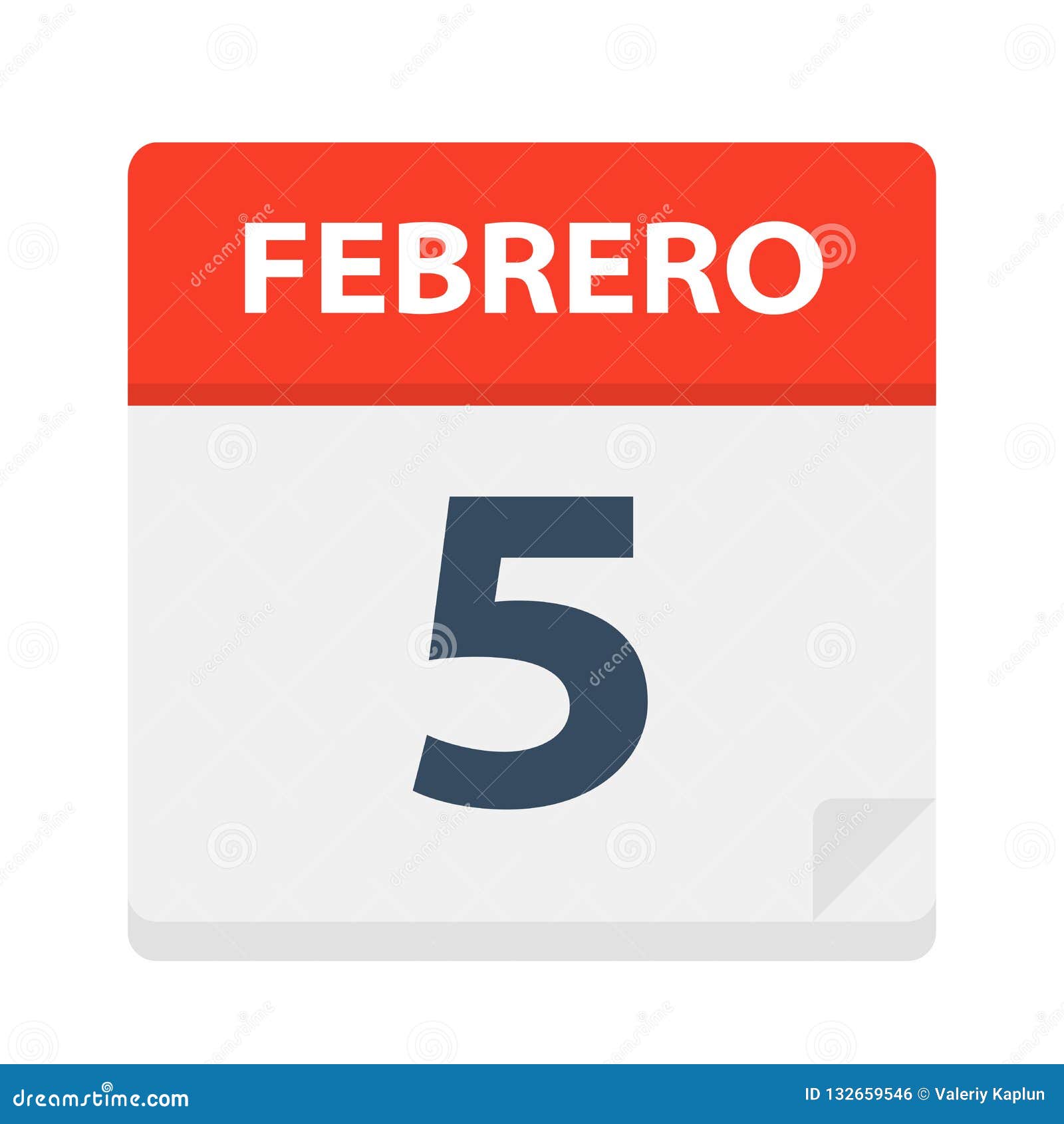febrero 5 - calendar icon - february 5.   of spanish calendar leaf