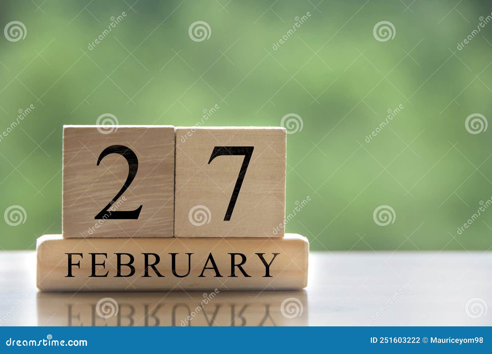 February 27 Calendar Date Text on Wooden Blocks with Customizable Space