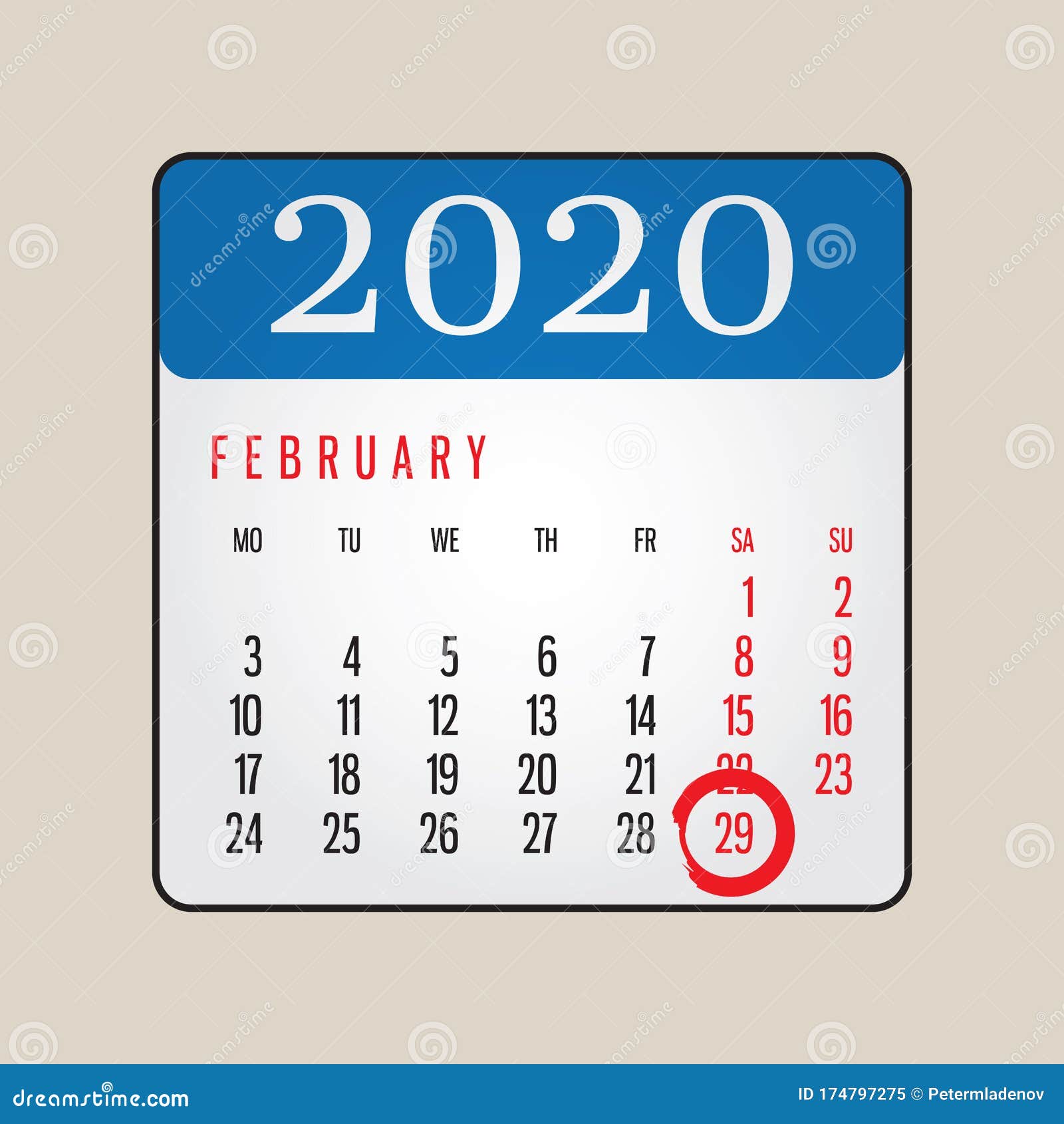 February 29 2020 Calendar Icon, Also Known As Leap Year Day, is a Date