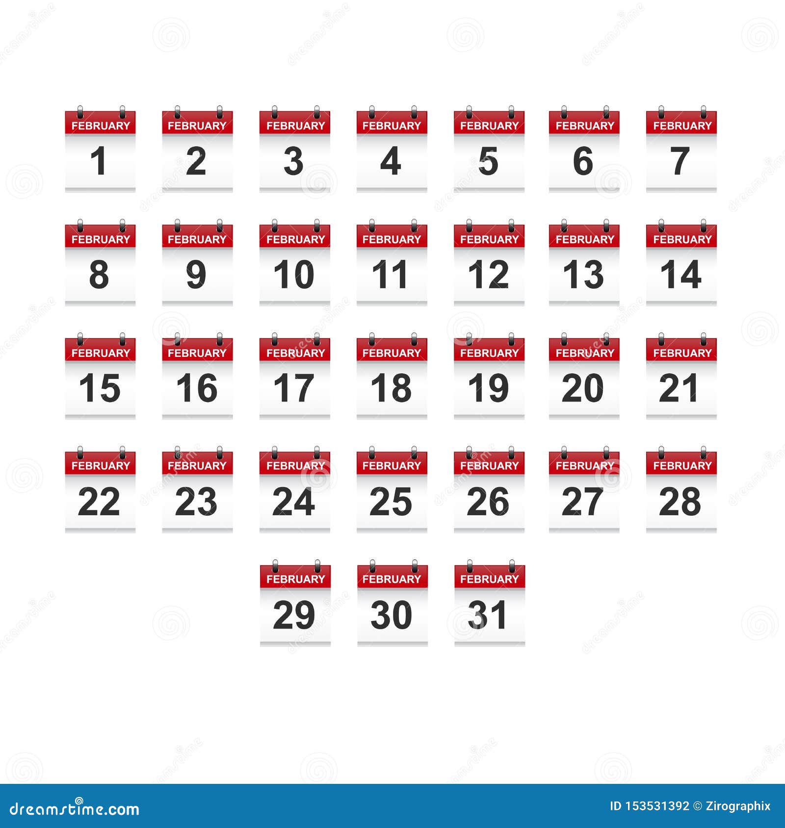 February Calendar 131 Illustration Vector Art Stock Vector