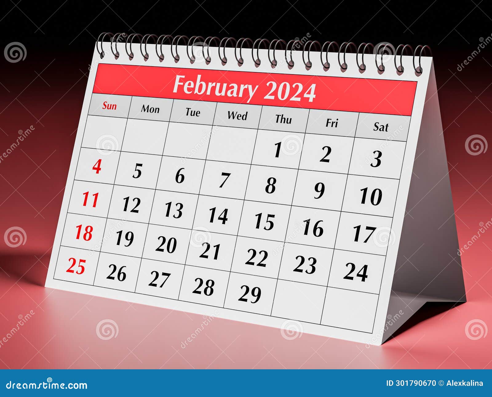 February 2024 Calendar. One Page of the Annual Business Desk Monthly