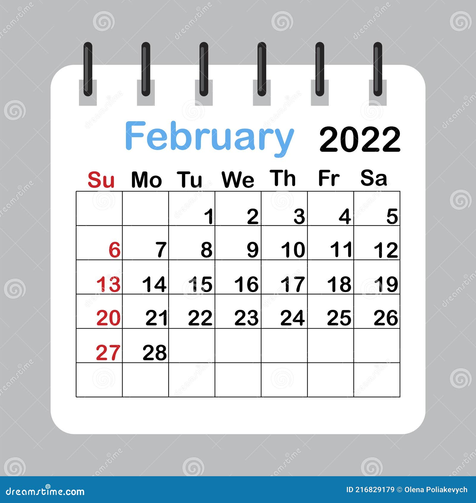 February 2022 Calendar Sheet In Abstract Style. Template Calendar 2022.  Vector Illustration. Eps 10 Stock Vector - Illustration Of Agenda,  Organizer: 216829179