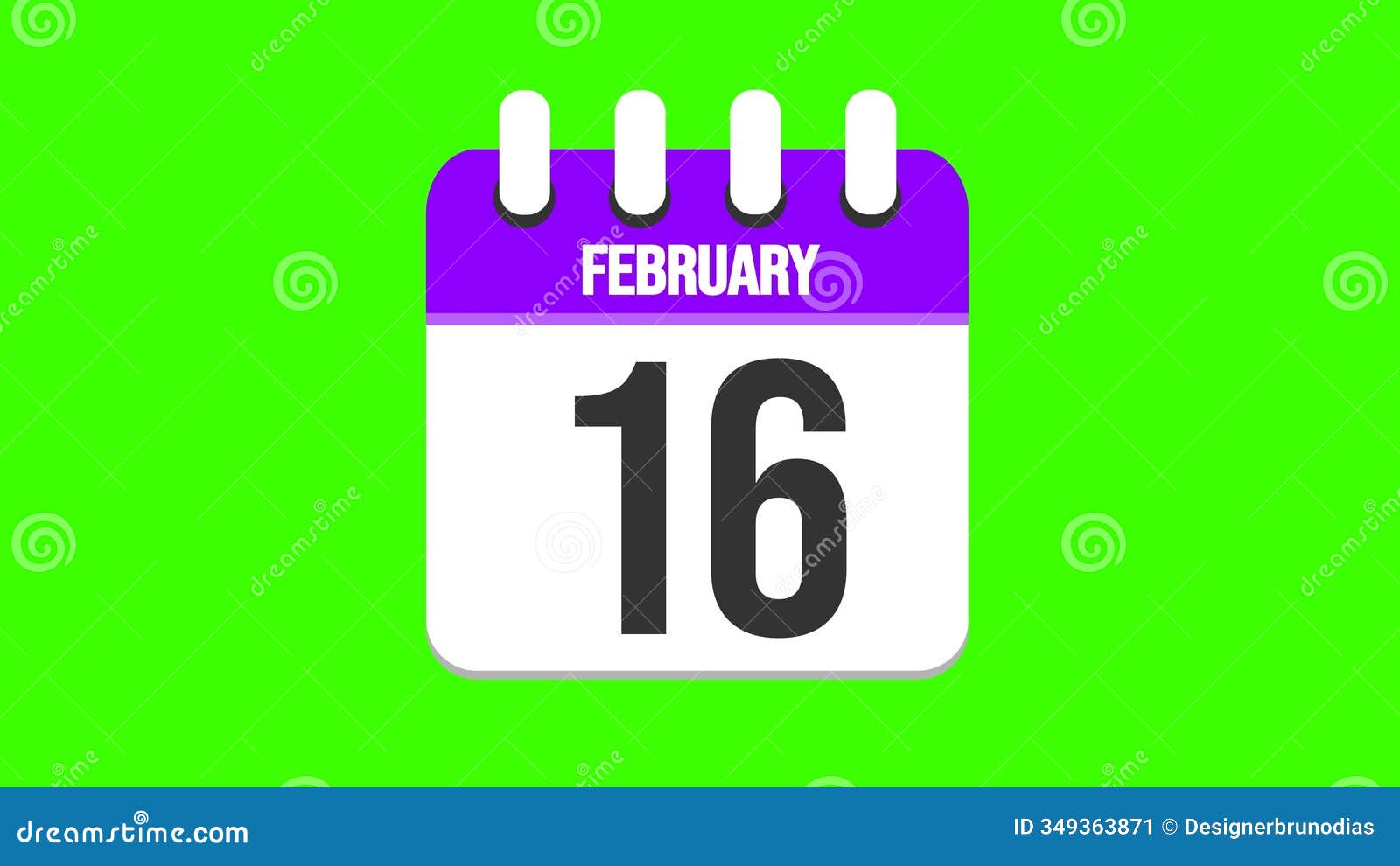 february 16. cartoon style calendar.