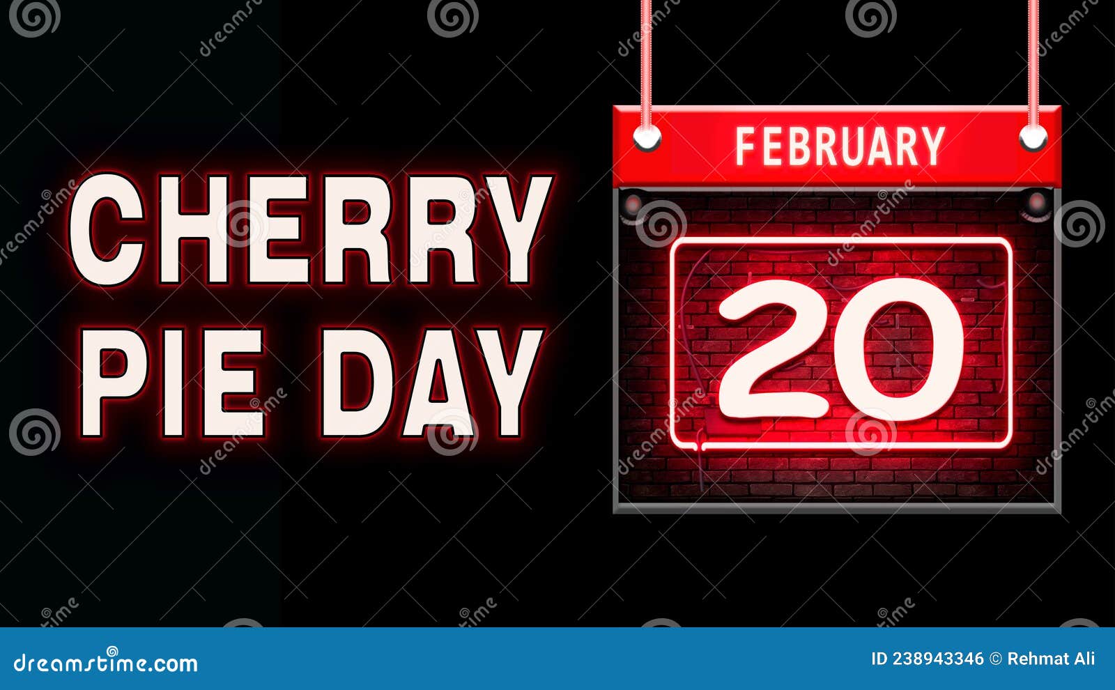 20 February, Cherry Pie Day, Neon Text Effect on Black Background Stock ...