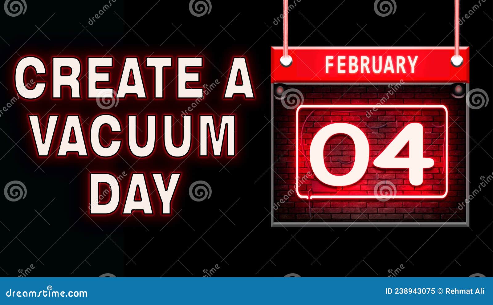 04 February, Create a Vacuum Day, Neon Text Effect on Black Background
