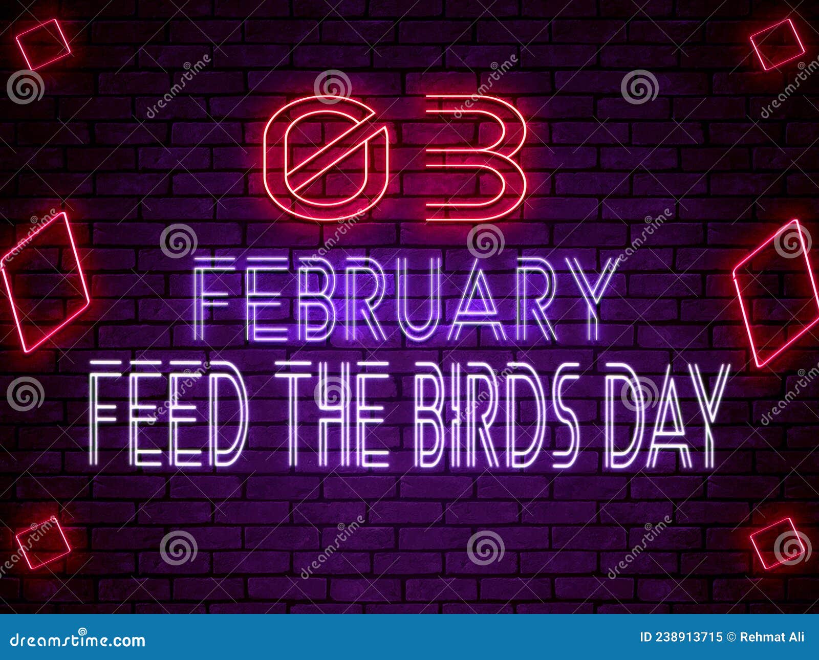 03 February Feed the Birds Day , Neon Text Effect on Bricks Backgrand