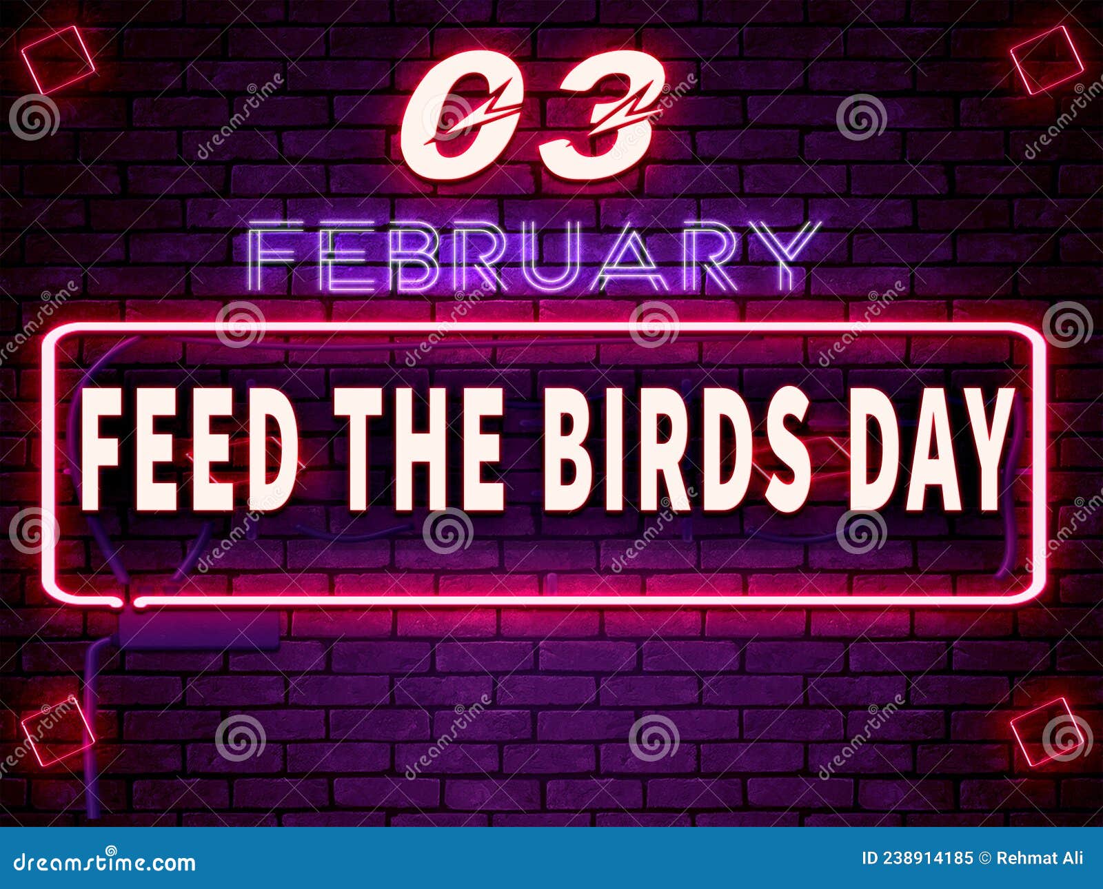 03 February Feed the Birds Day , Neon Text Effect on Bricks Backgrand