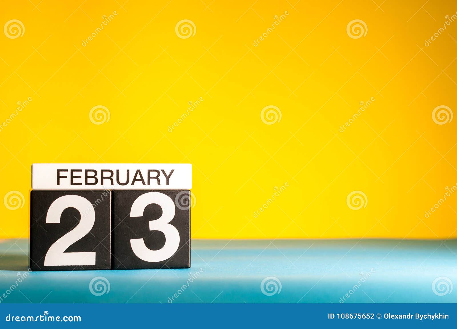 February 23rd. Day 23 of February Month, Calendar on Yellow Background