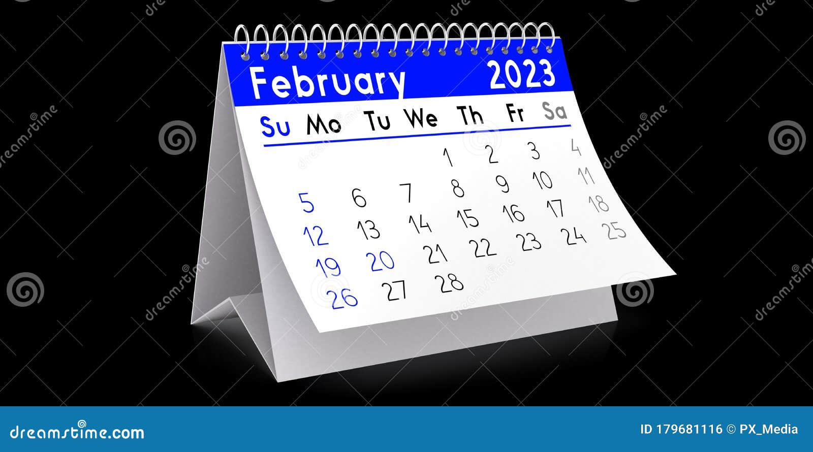 February 2023 Table Calendar 3D Illustration Stock Illustration