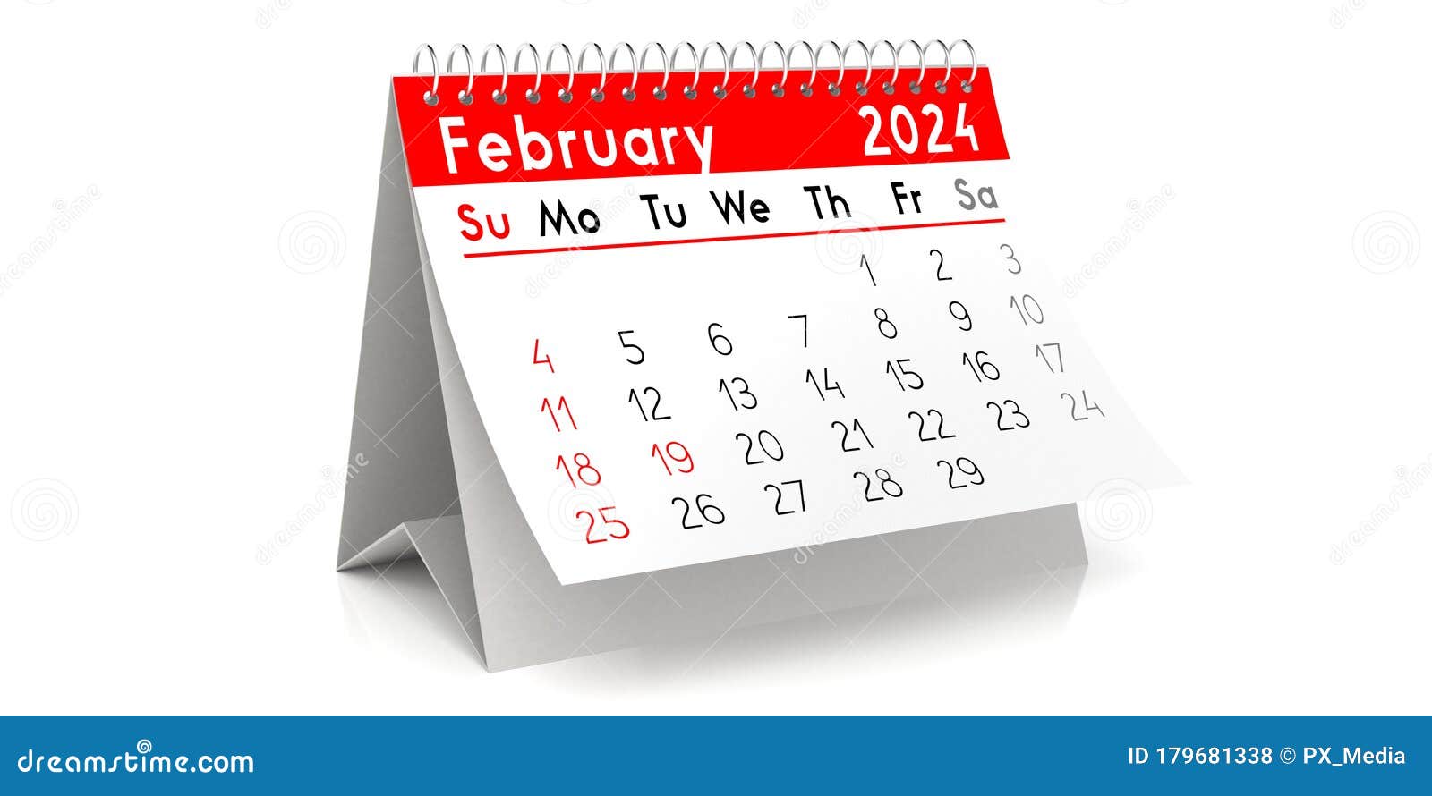 February 2024 - Table Calendar - 3D Illustration Stock Illustration