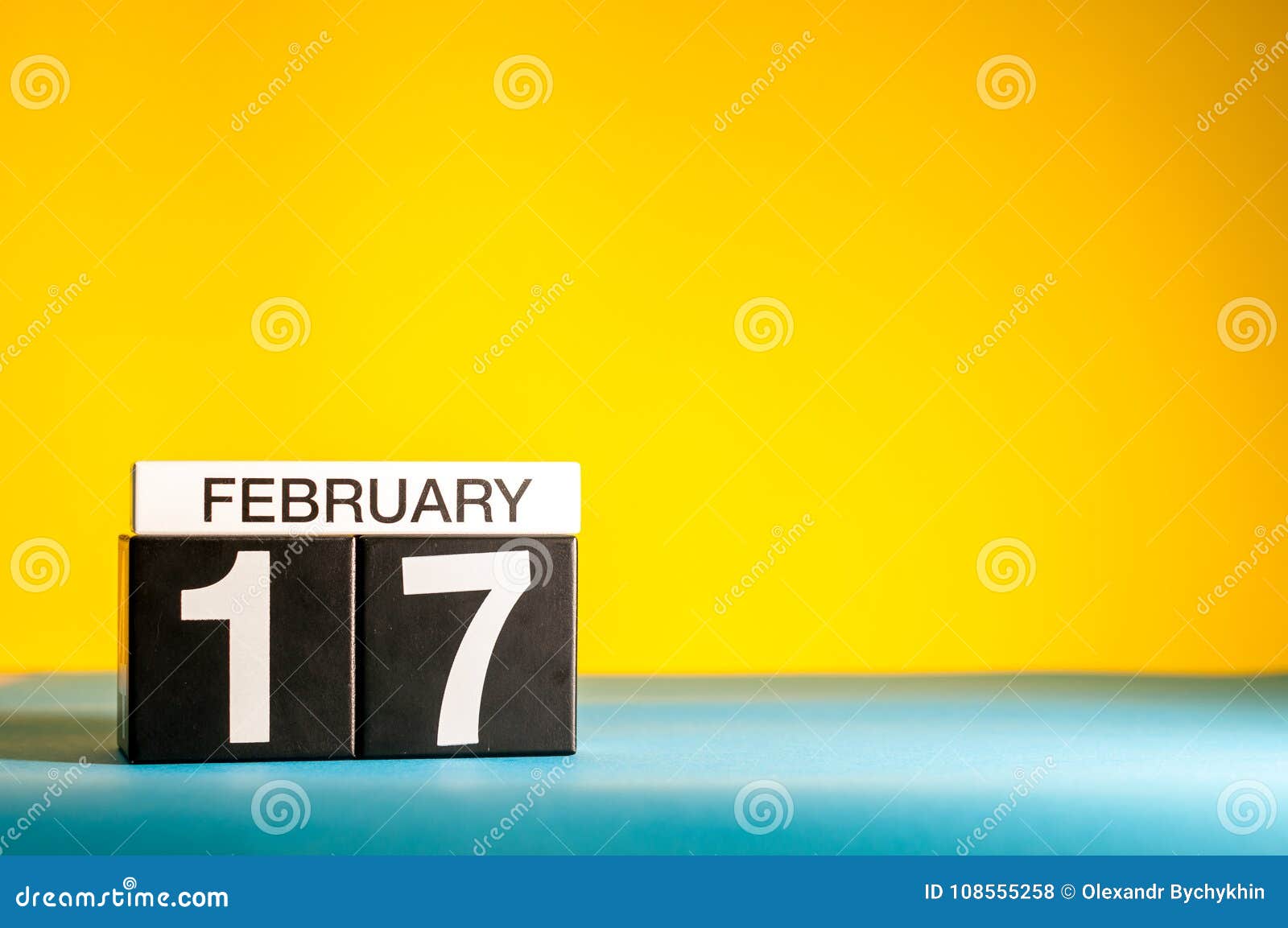 February 17th. Day 17 of February Month, Calendar on Yellow Background