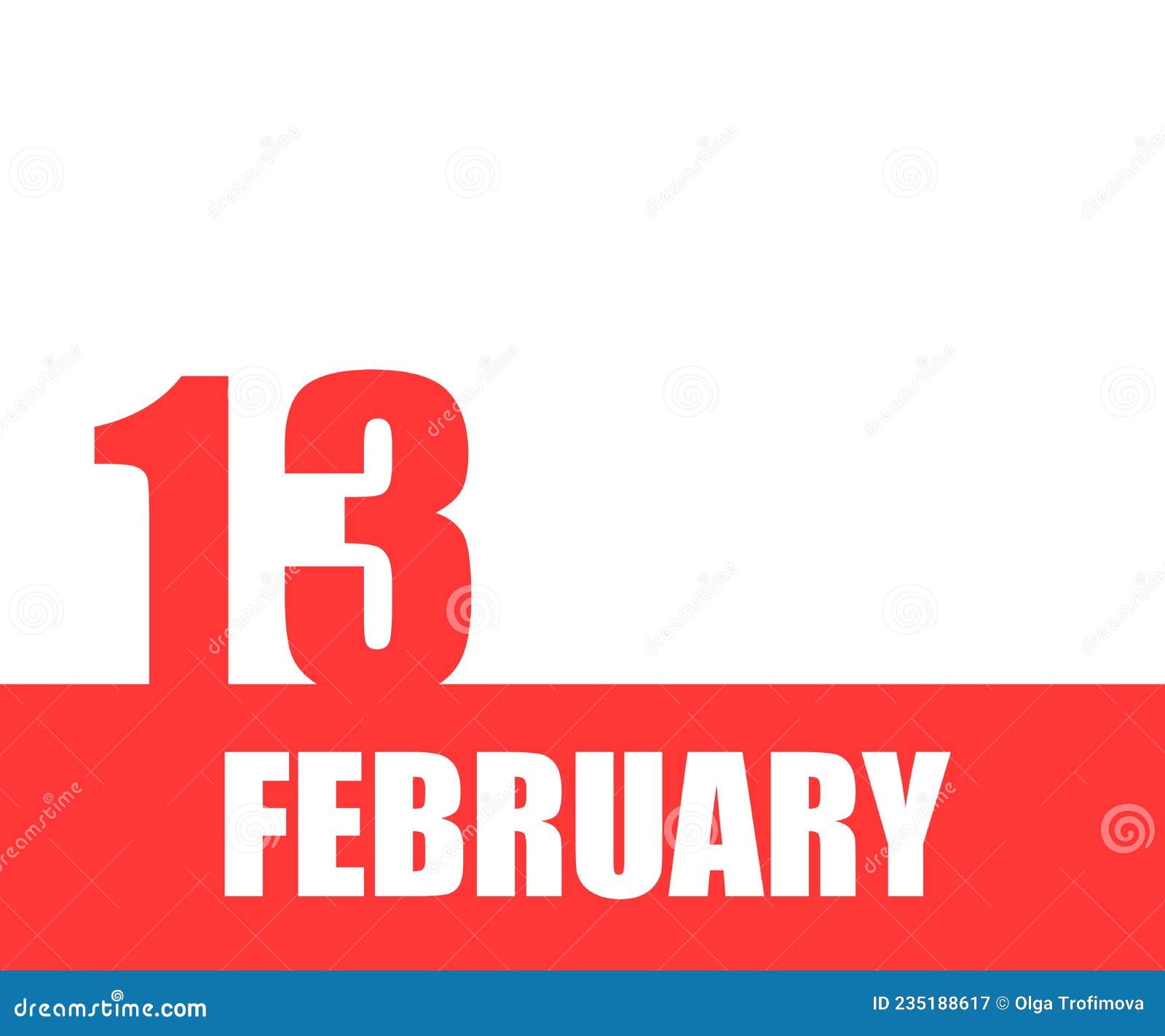 February. 13th Day of Month, Calendar Date Stock Illustration