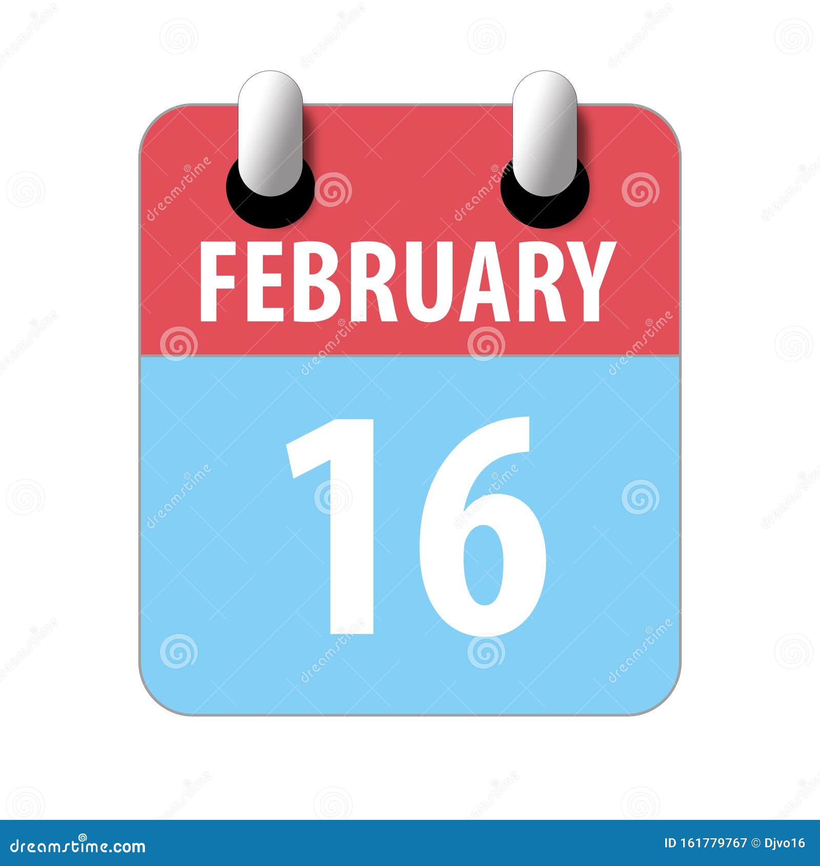 February 16th. Day 16 of Month,Simple Calendar Icon on White Background