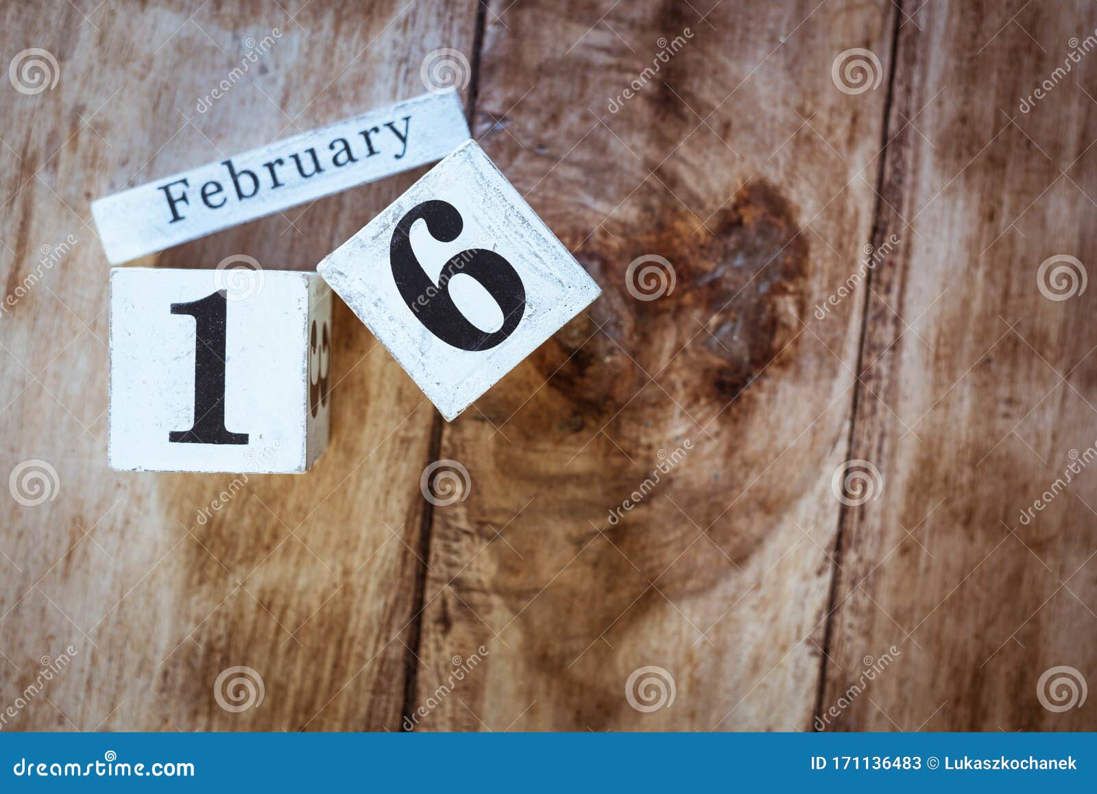 February 16th. Day 16 of February Month, White Calendar Blocks on