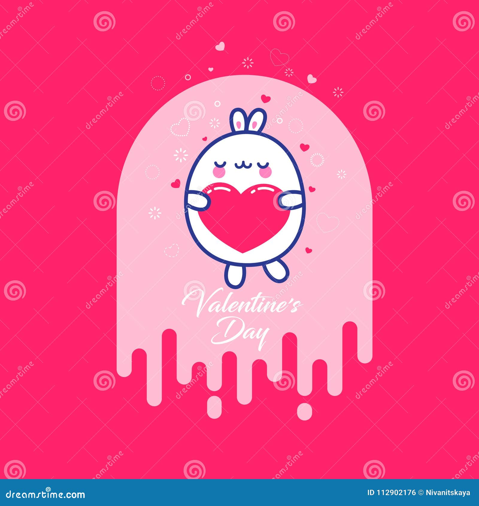 February 14, Valentine`s Day. Happy Valentine`s Day! Kawaii Dancing Rabbit  with Heart Stock Vector - Illustration of character, rabbit: 112902176