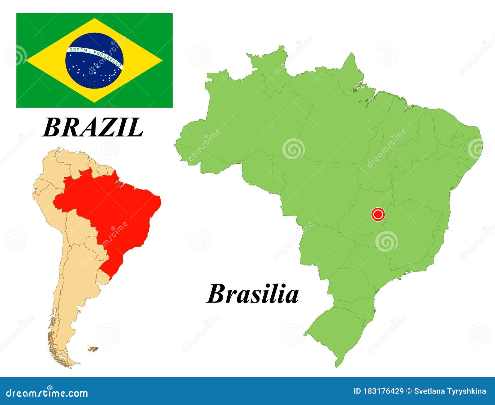 Brazil Political Map With Capital Brasilia, National Borders And